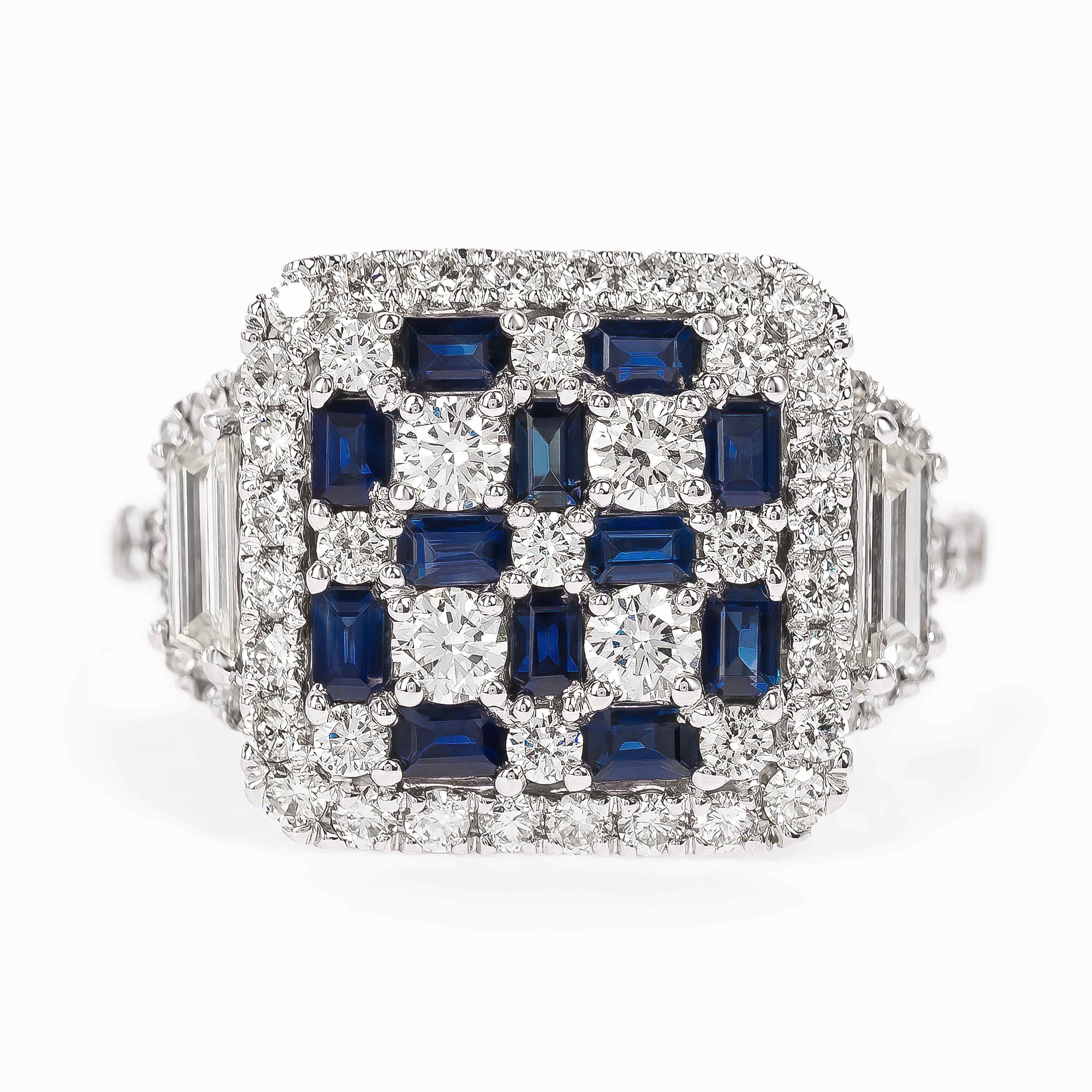 White Gold Ring with Diamond, Sapphire Stones