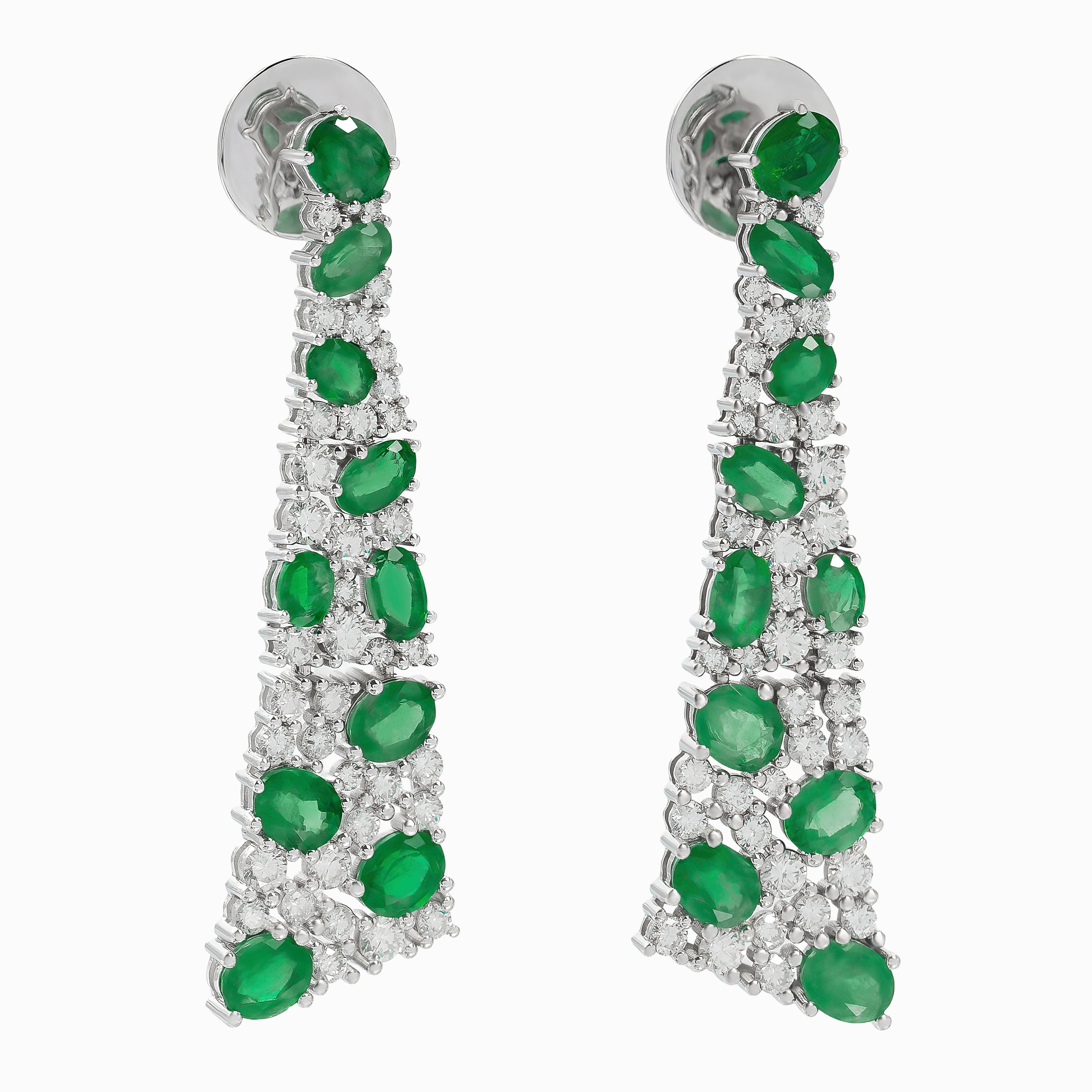White Gold Drop Earrings with Diamond, Emerald Stones