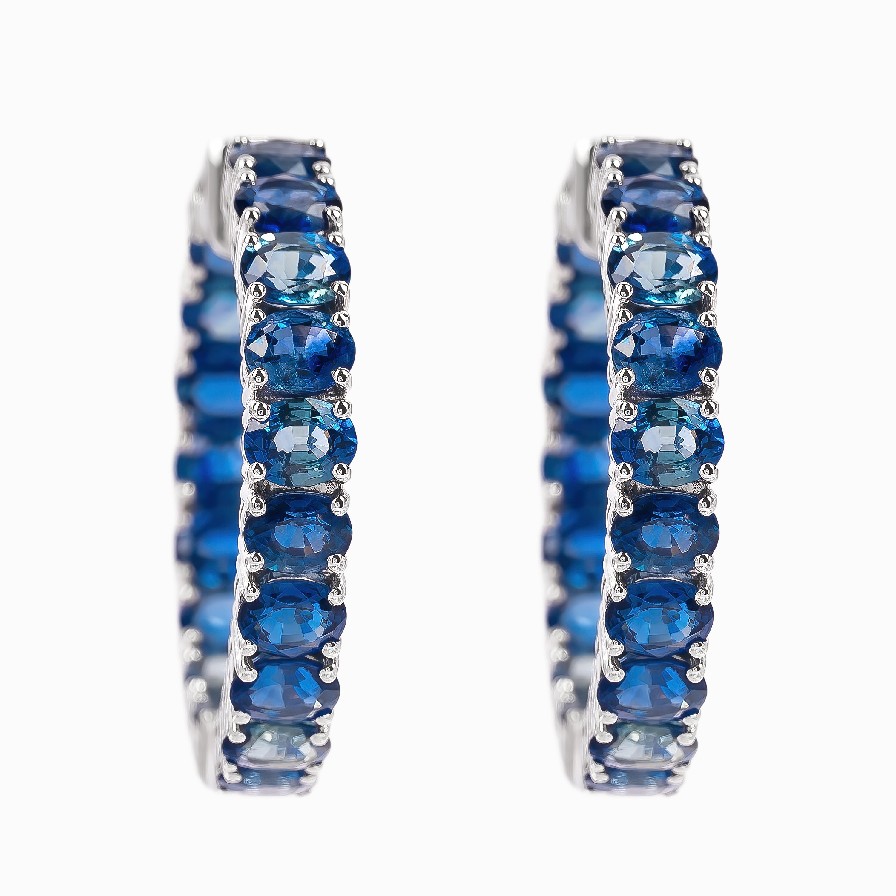 White Gold Hoop Earrings with Sapphire Stones
