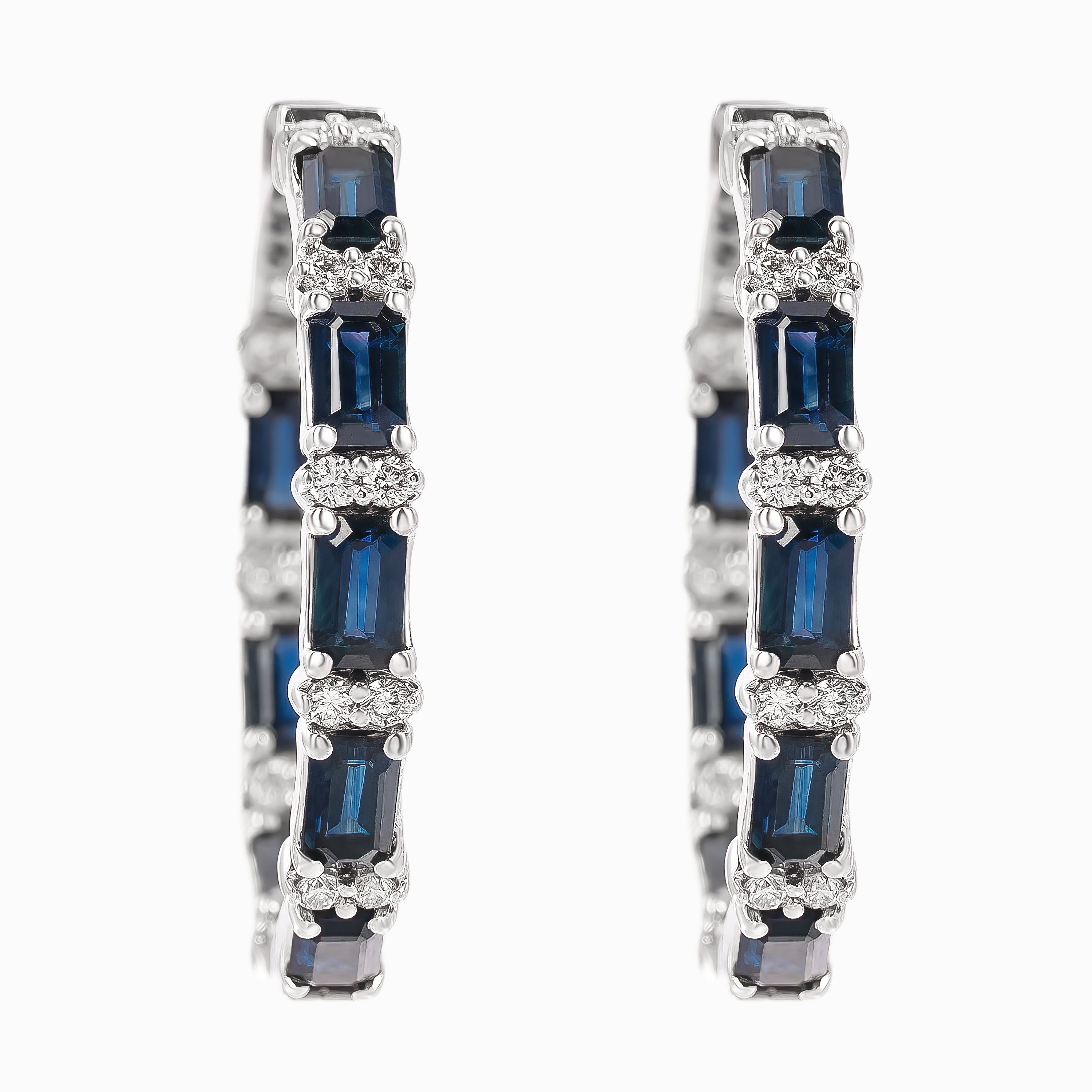 White Gold Hoop Earrings with Diamond, Sapphire Stones