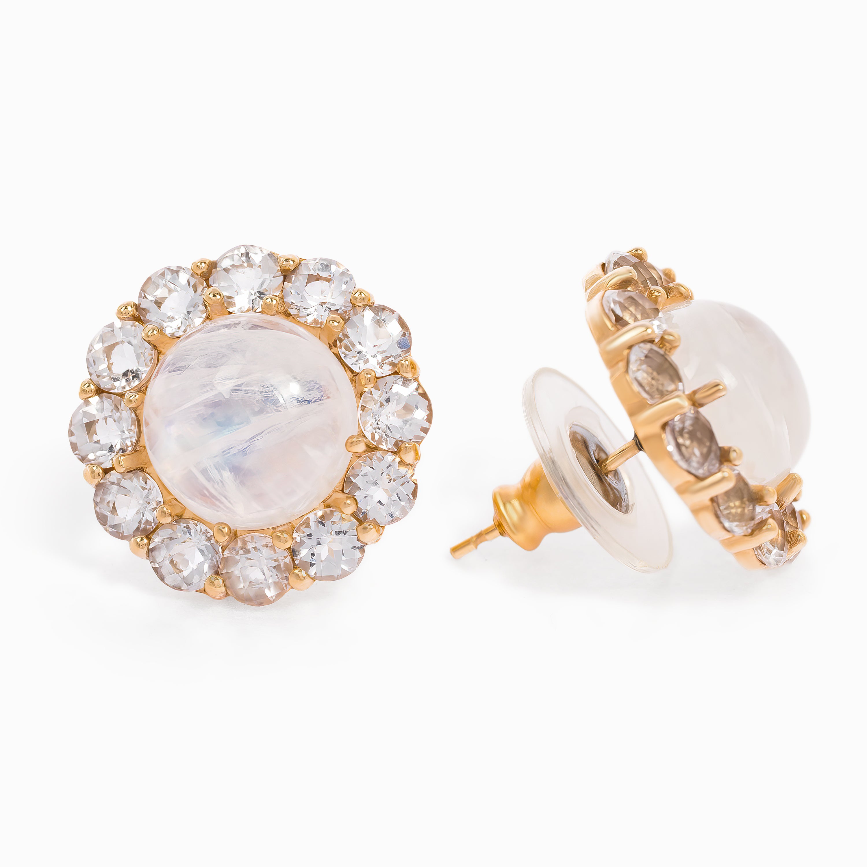 Yellow Gold Stud Earrings with Zircon Stones