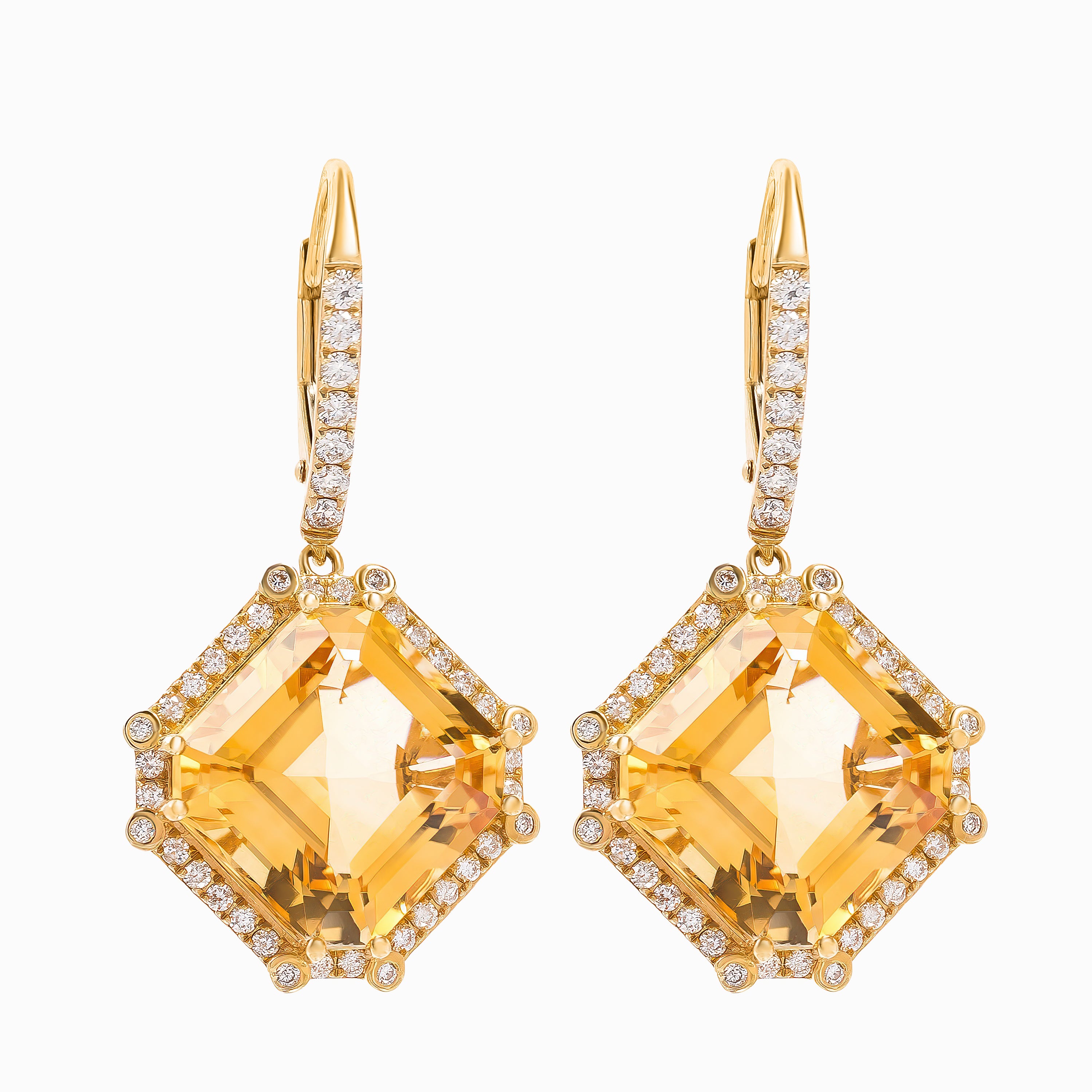 Yellow Gold Earrings with Citrine, Diamond Stones