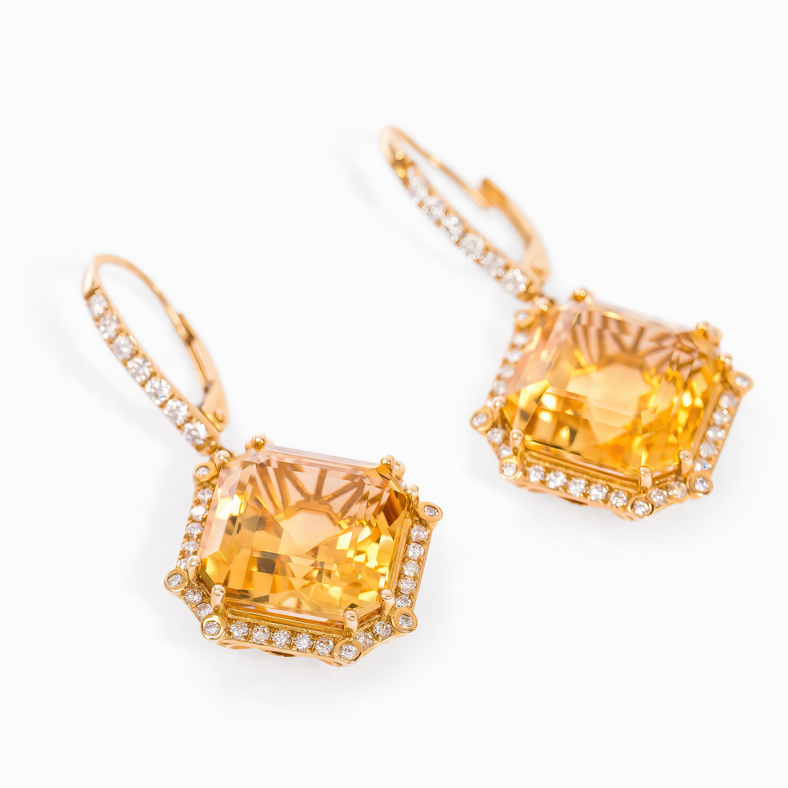 Yellow Gold Earrings with Citrine, Diamond Stones