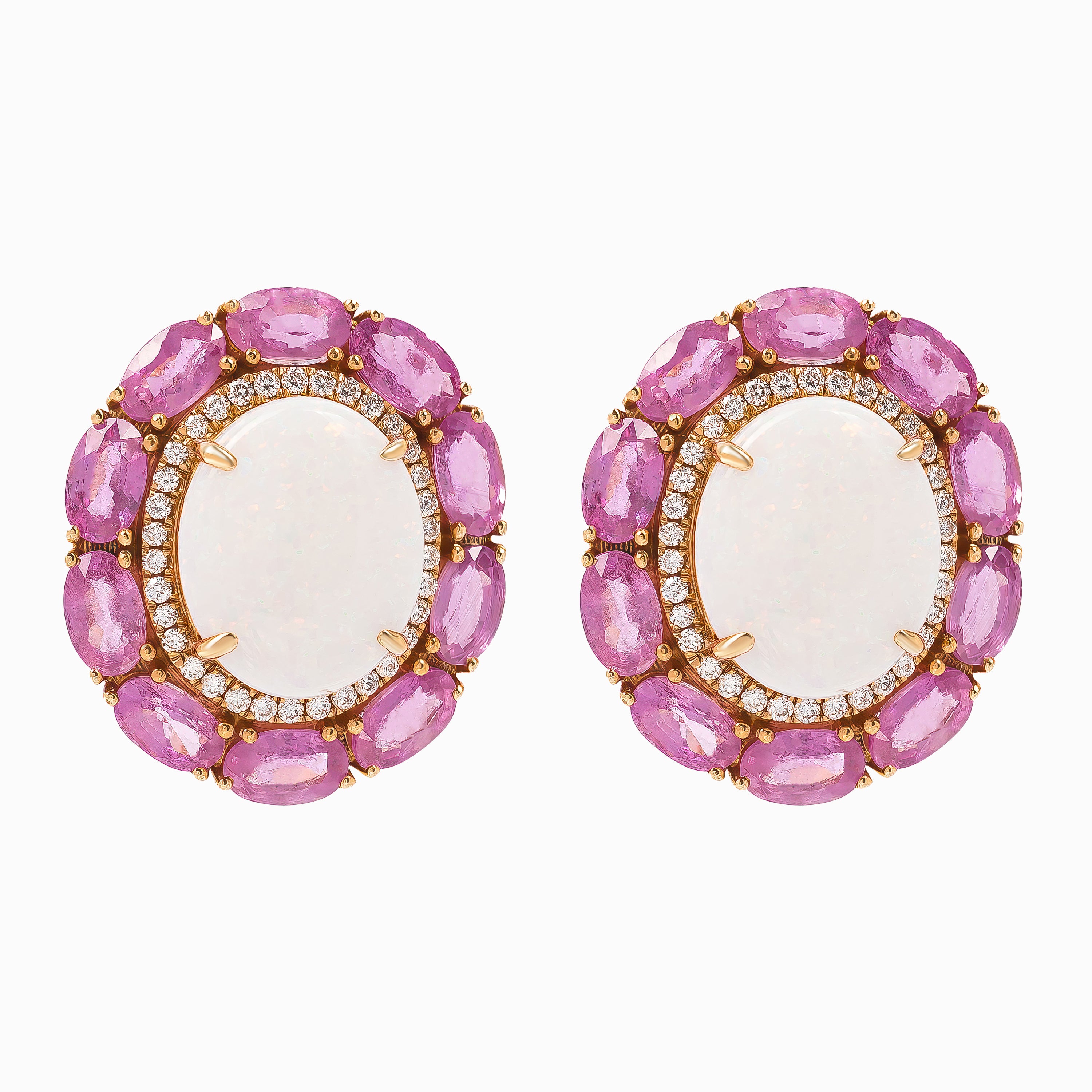 Rose Gold Stud Earrings with Diamond, Opal, Sapphire Stones