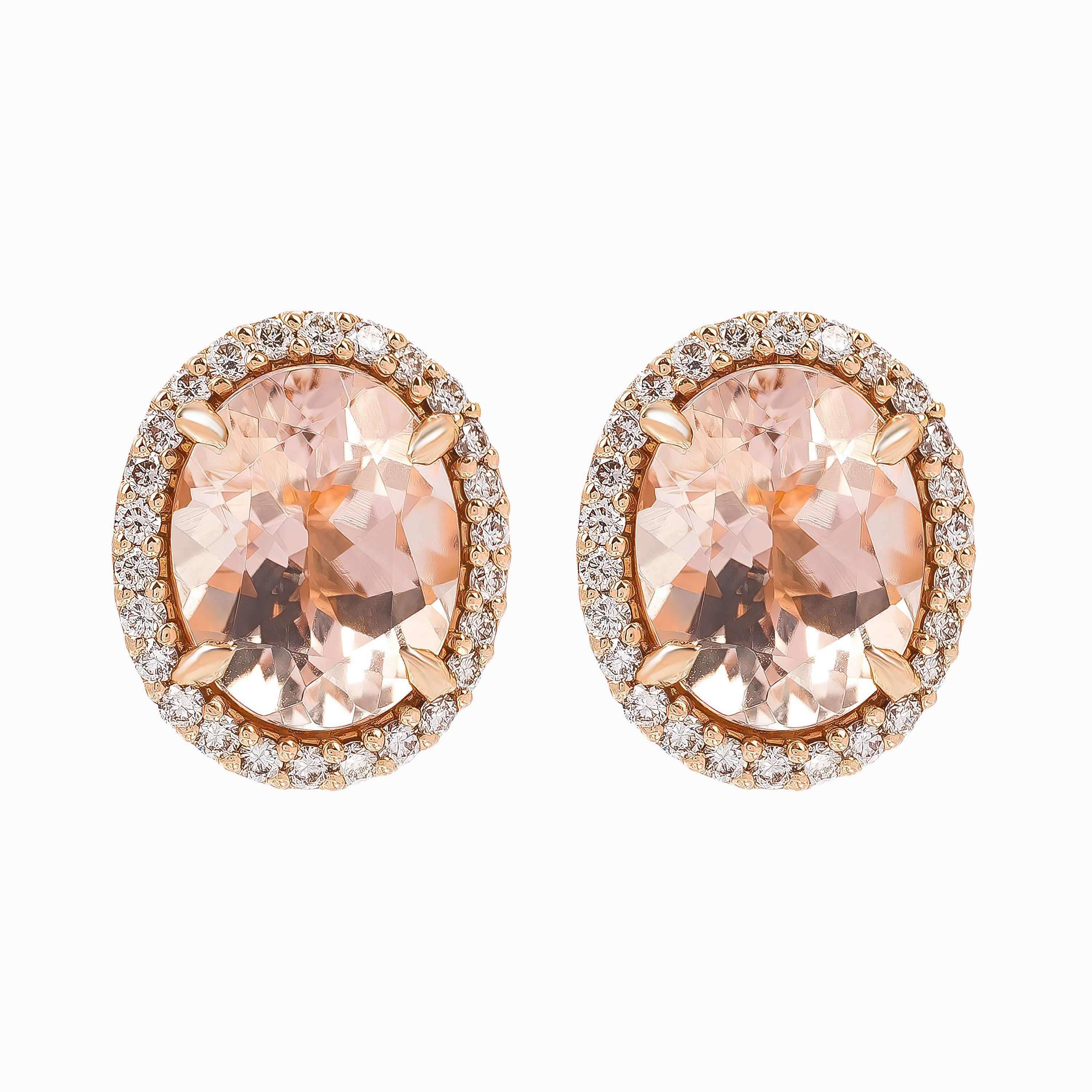 Rose Gold Stud Earrings with Diamond, Morganite Stones