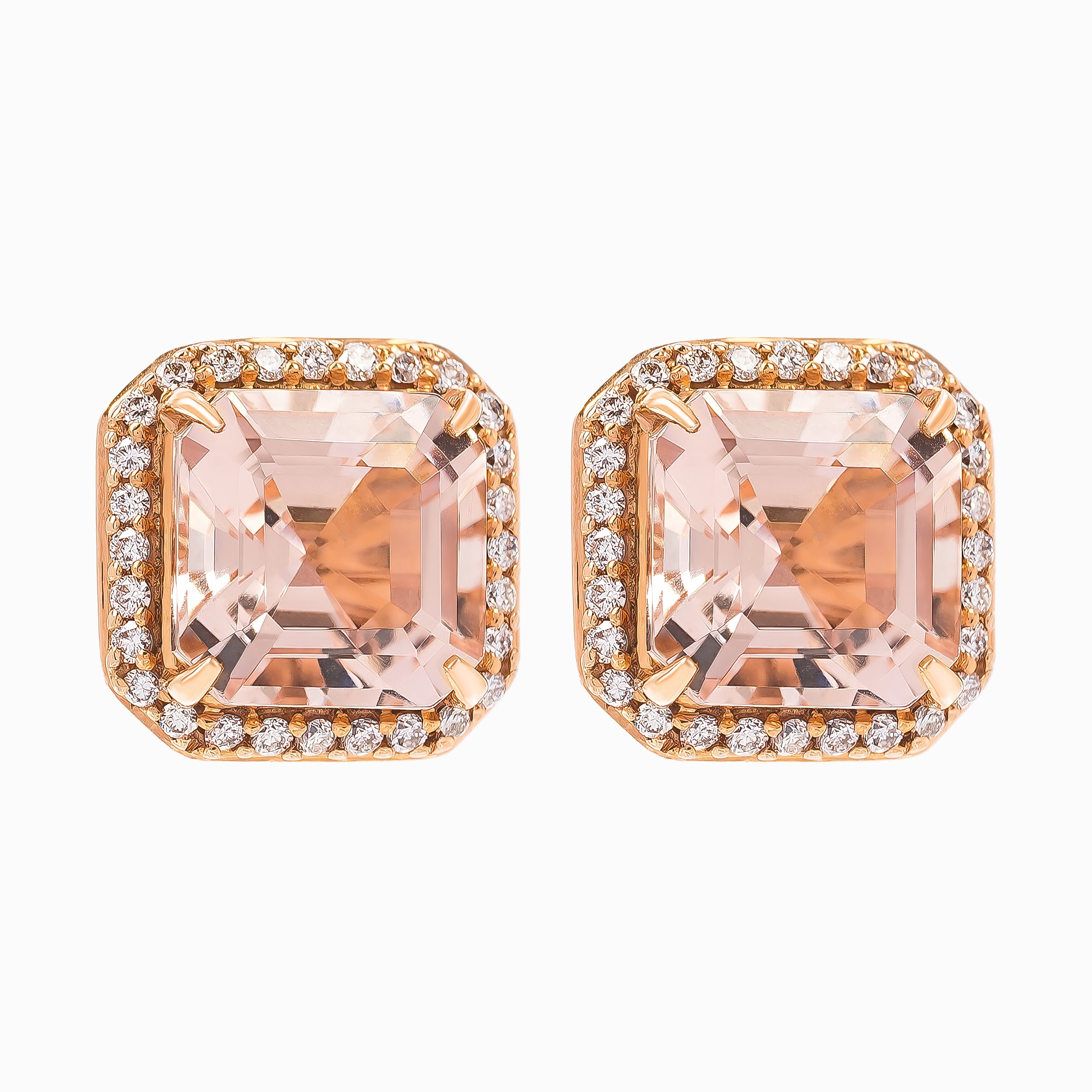 Rose Gold Stud Earrings with Diamond, Morganite Stones