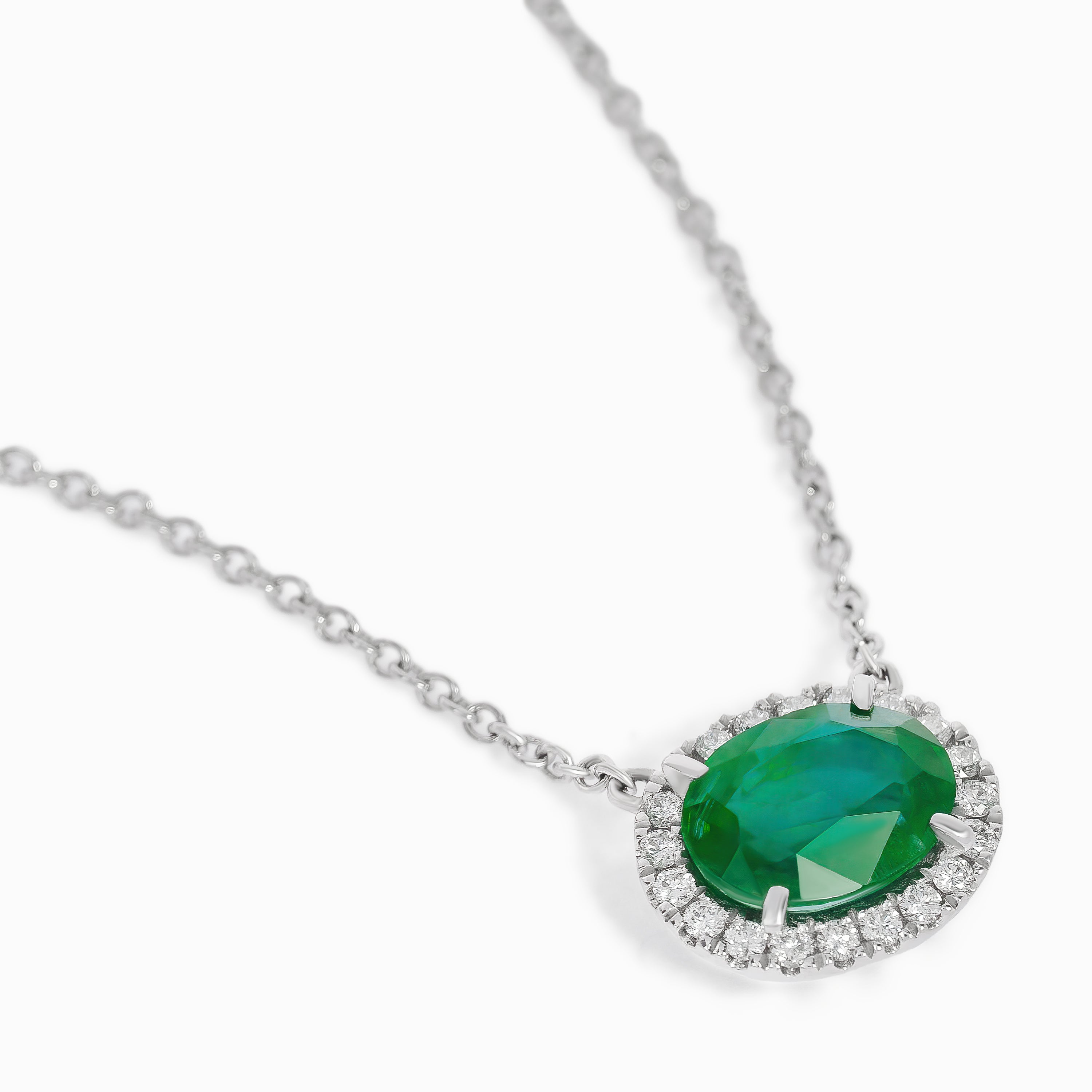 White Gold Pendant Necklace with Diamond, Emerald Stones