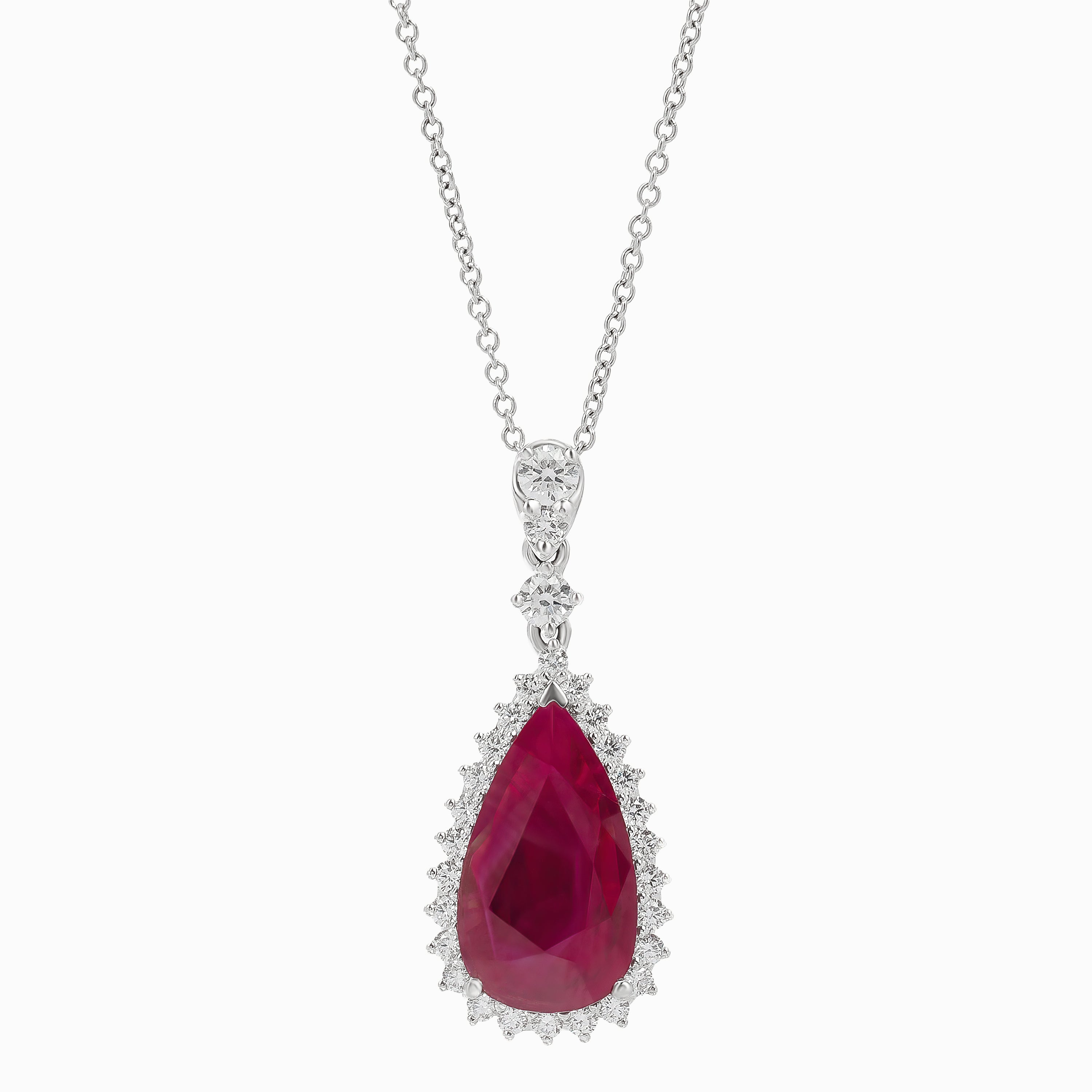 White Gold Necklace with Diamond, Ruby Stones