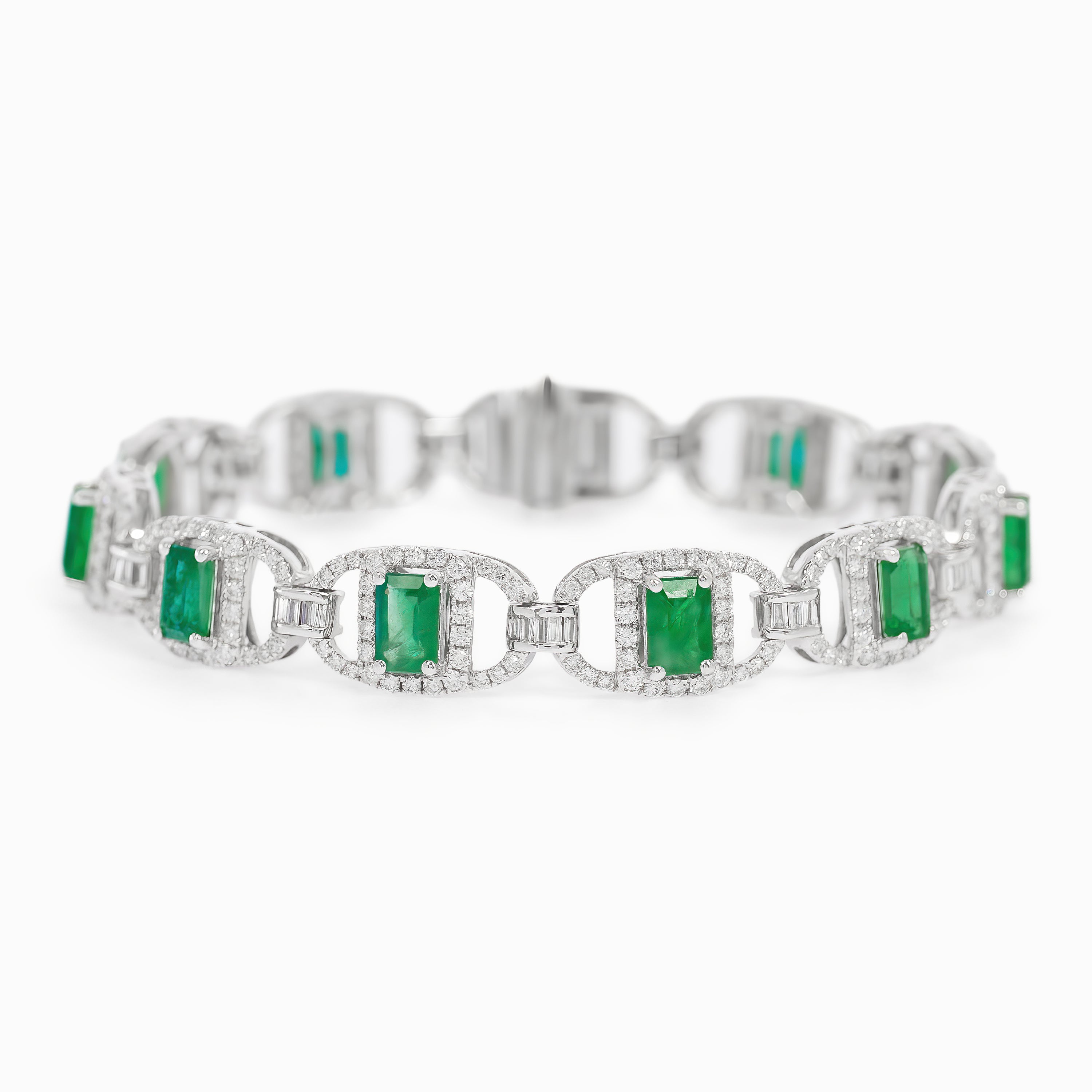 White Gold Gemstone Bracelet with Diamond, Emerald Stones