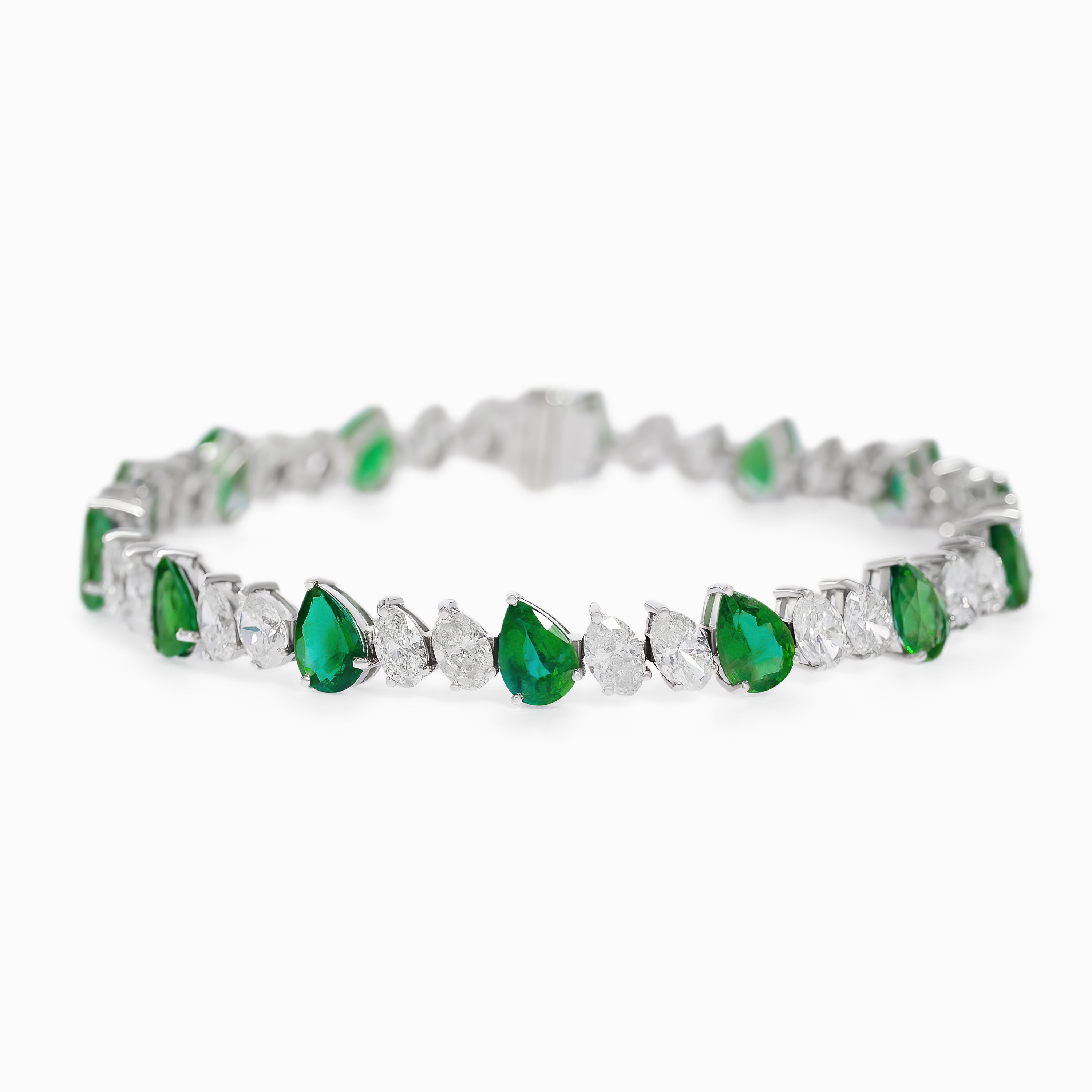 White Gold Gemstone Bracelet with Diamond, Emerald Stones