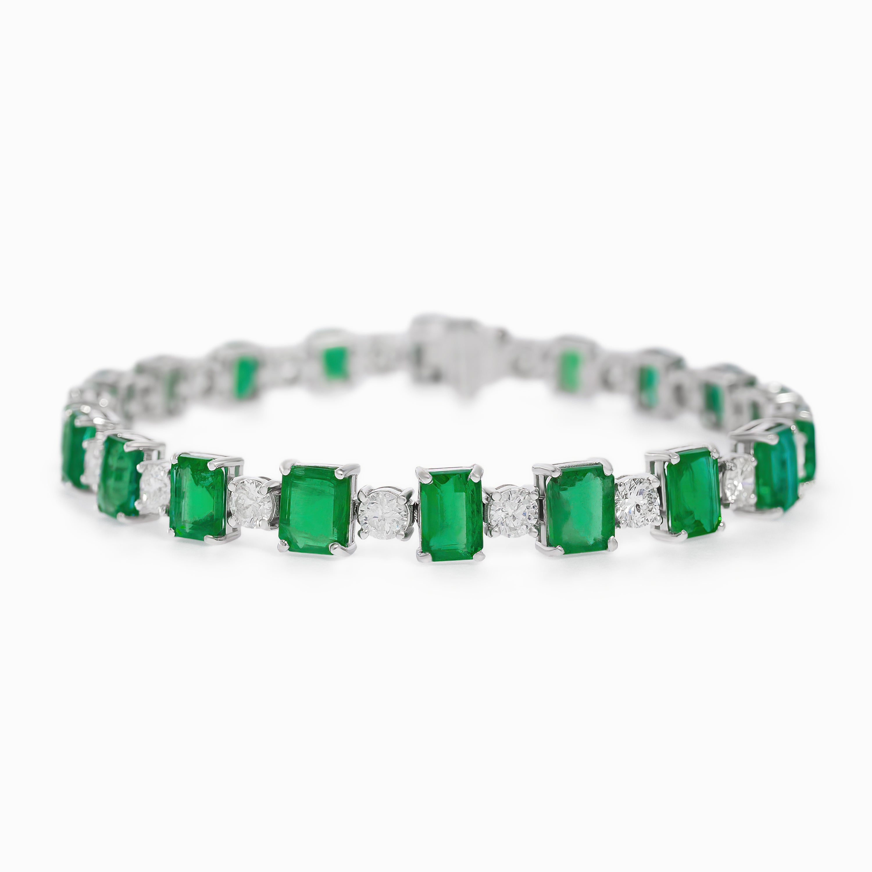 White Gold Gemstone Bracelet with Diamond, Emerald Stones