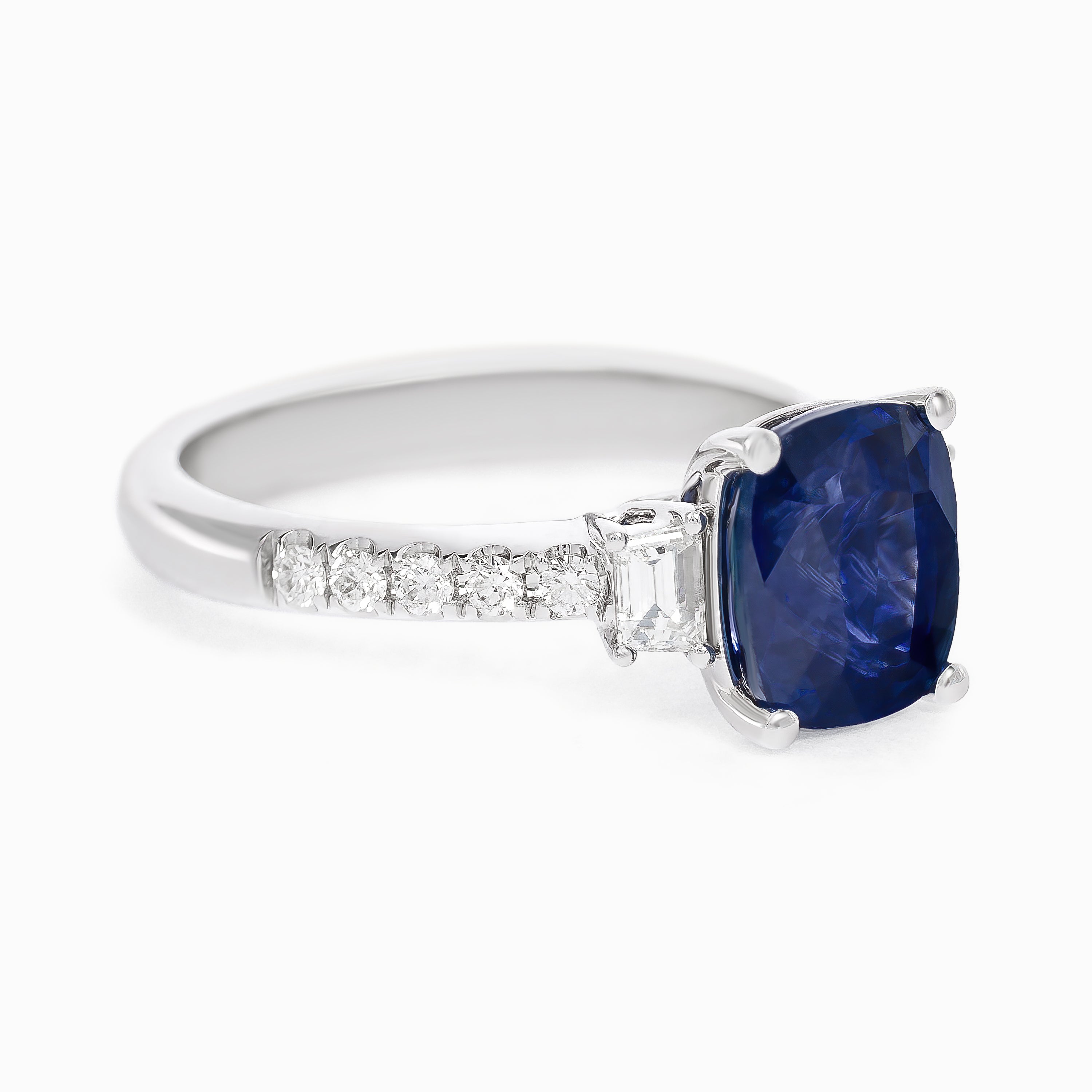 White Gold Ring with Diamond, Sapphire Stones