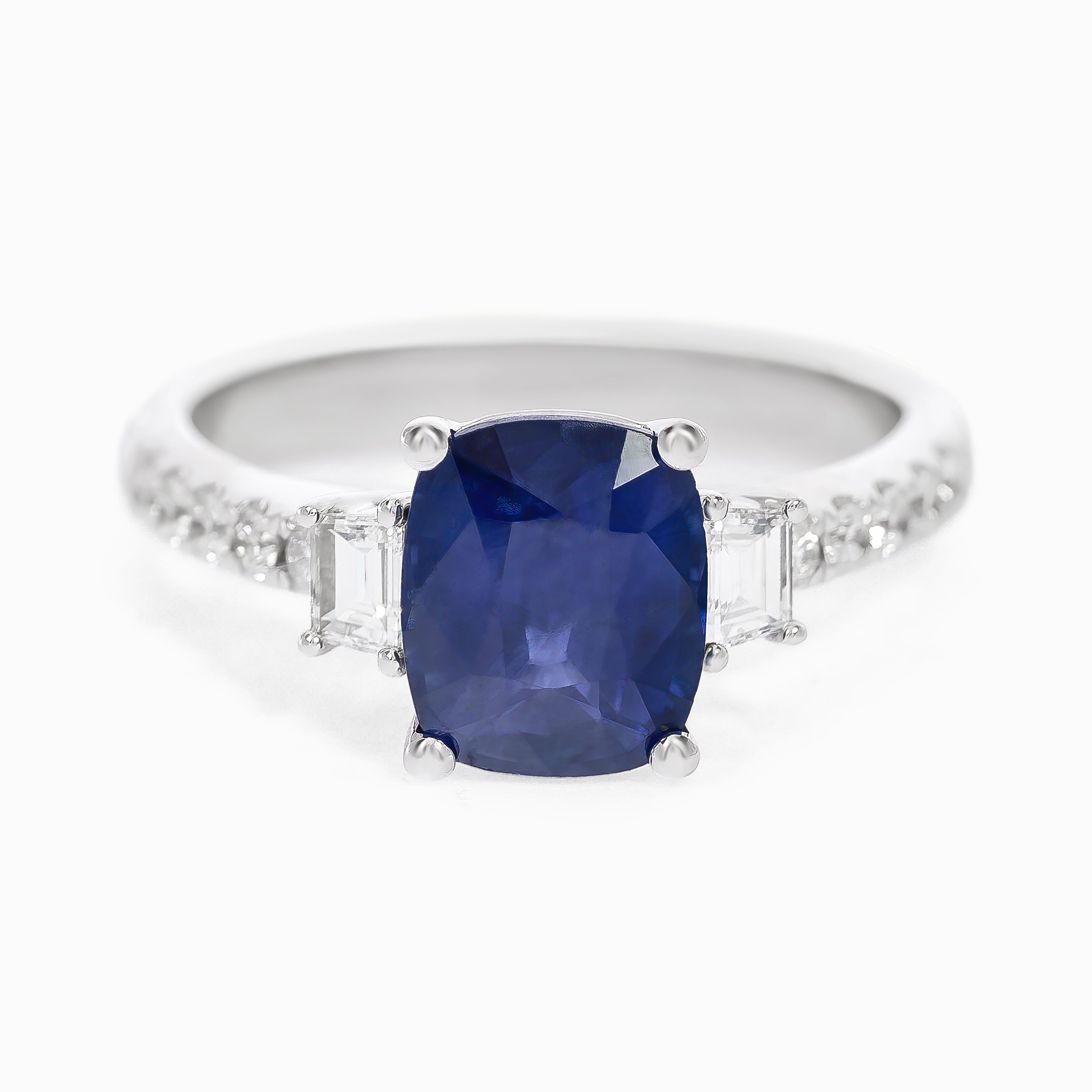White Gold Ring with Diamond, Sapphire Stones
