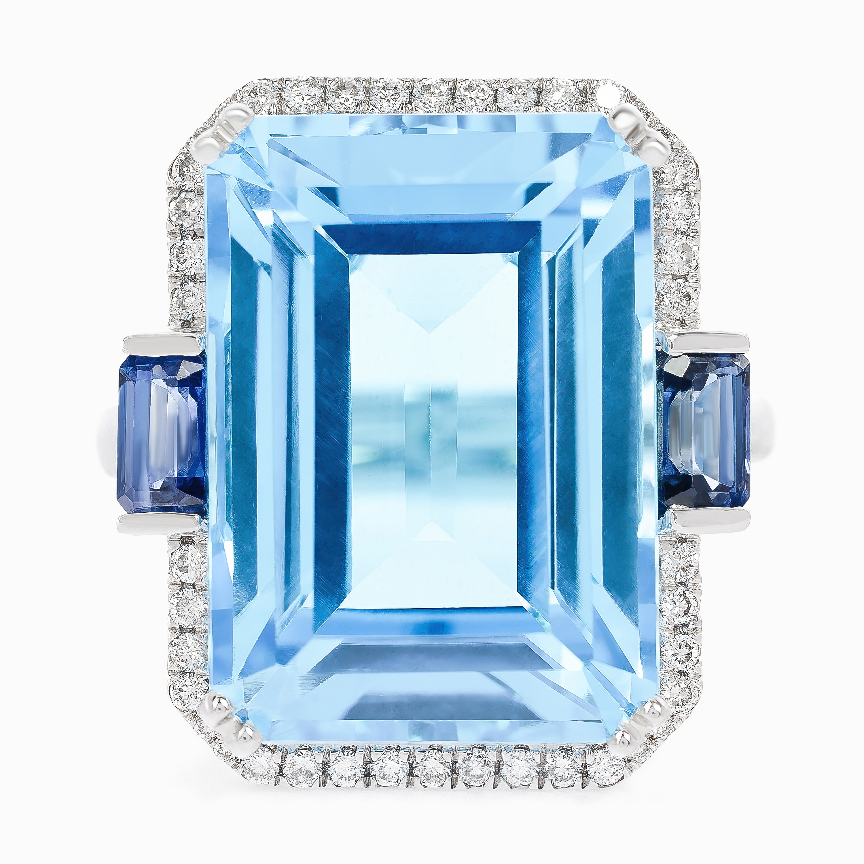 White Gold Ring with Diamond, Topaz Stones