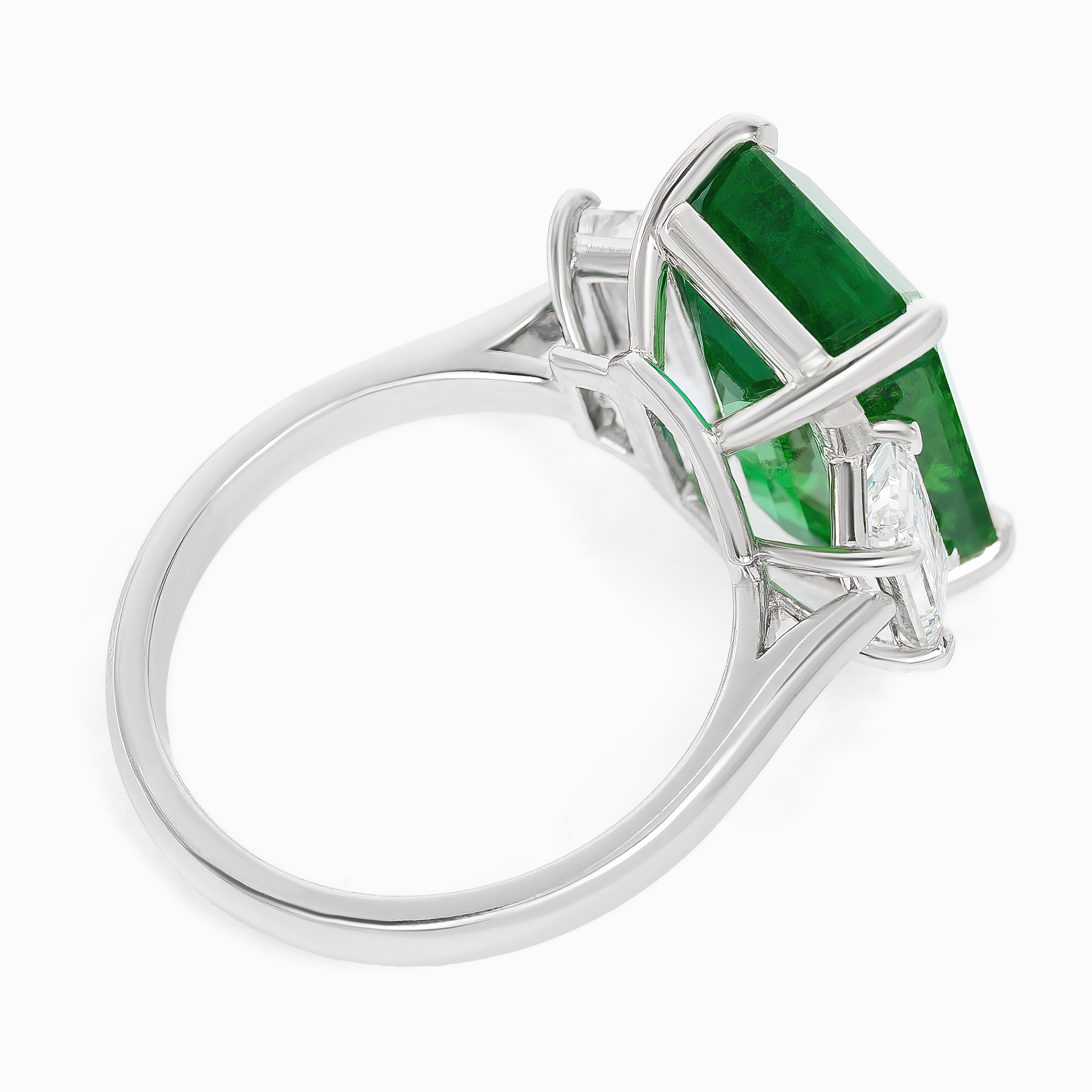 Platinum Ring with Diamond, Emerald Stones