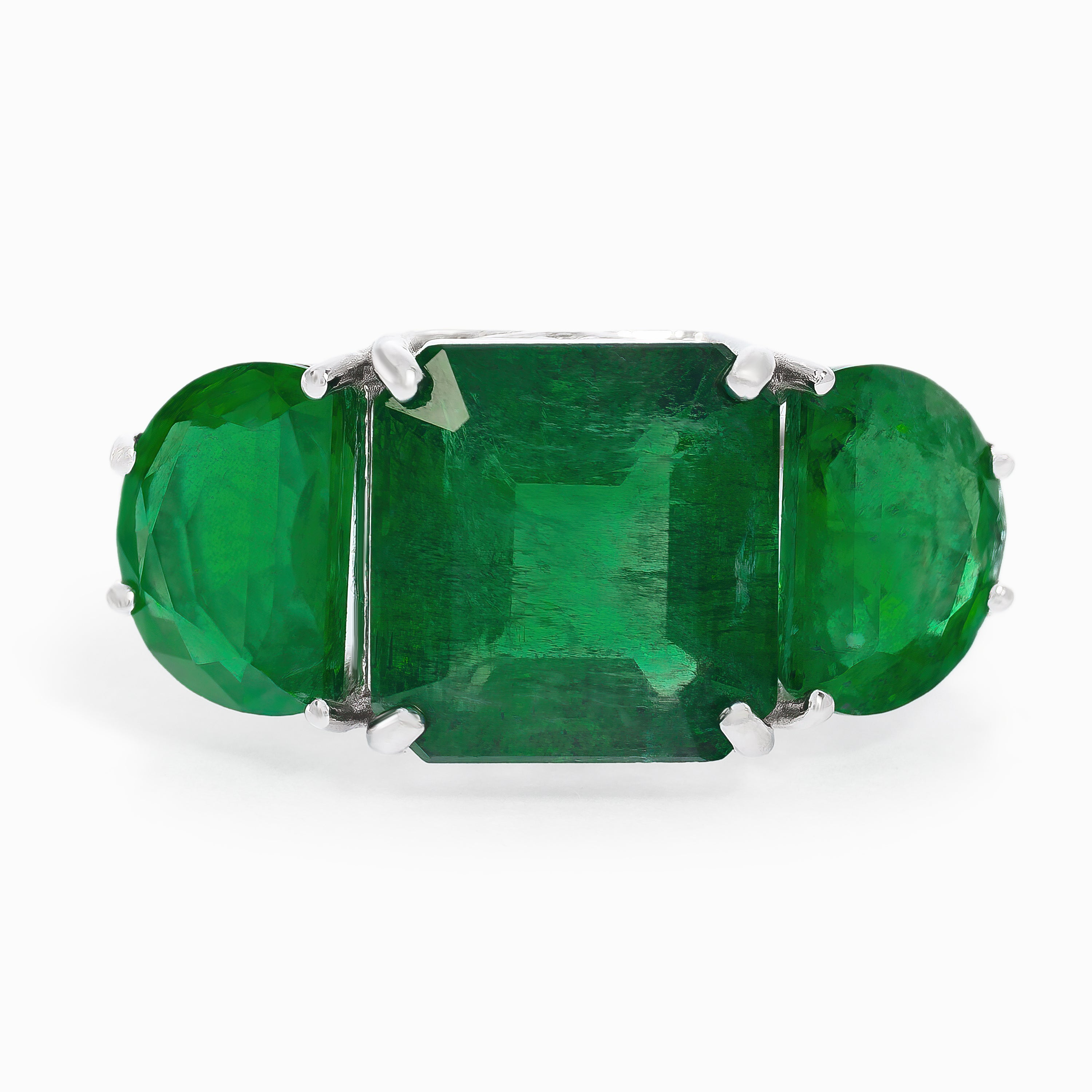 White Gold Ring with Diamond, Emerald Stones