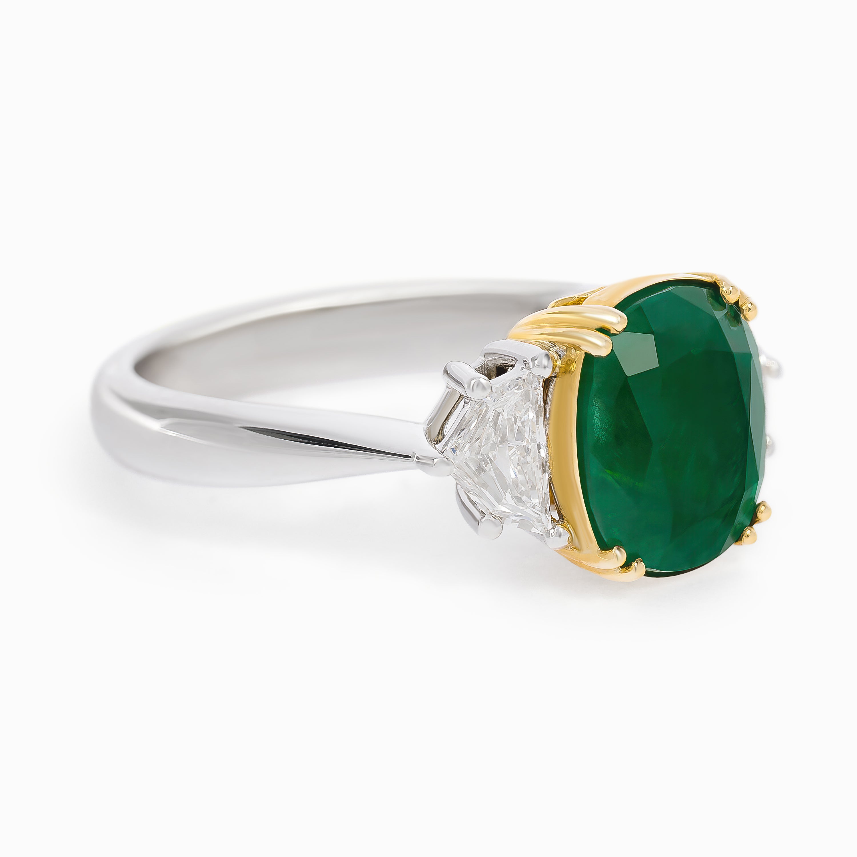 Yellow Gold White Gold Ring with Diamond, Emerald Stones
