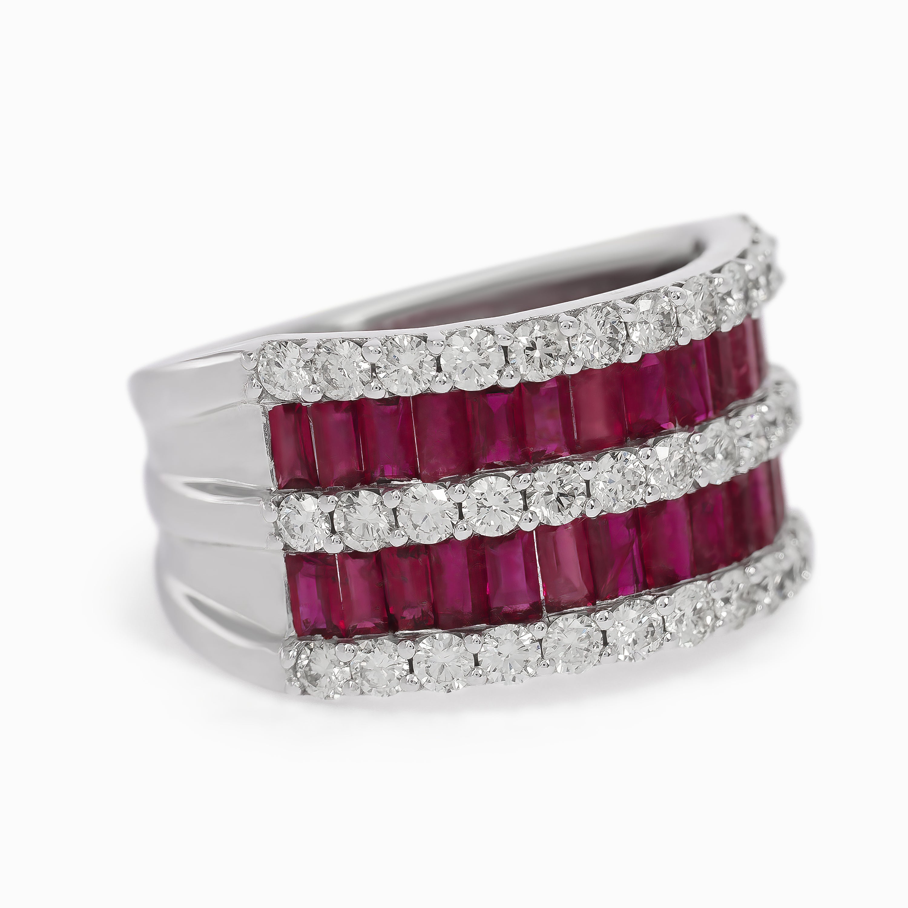 White Gold Ring with Diamond, Ruby Stones