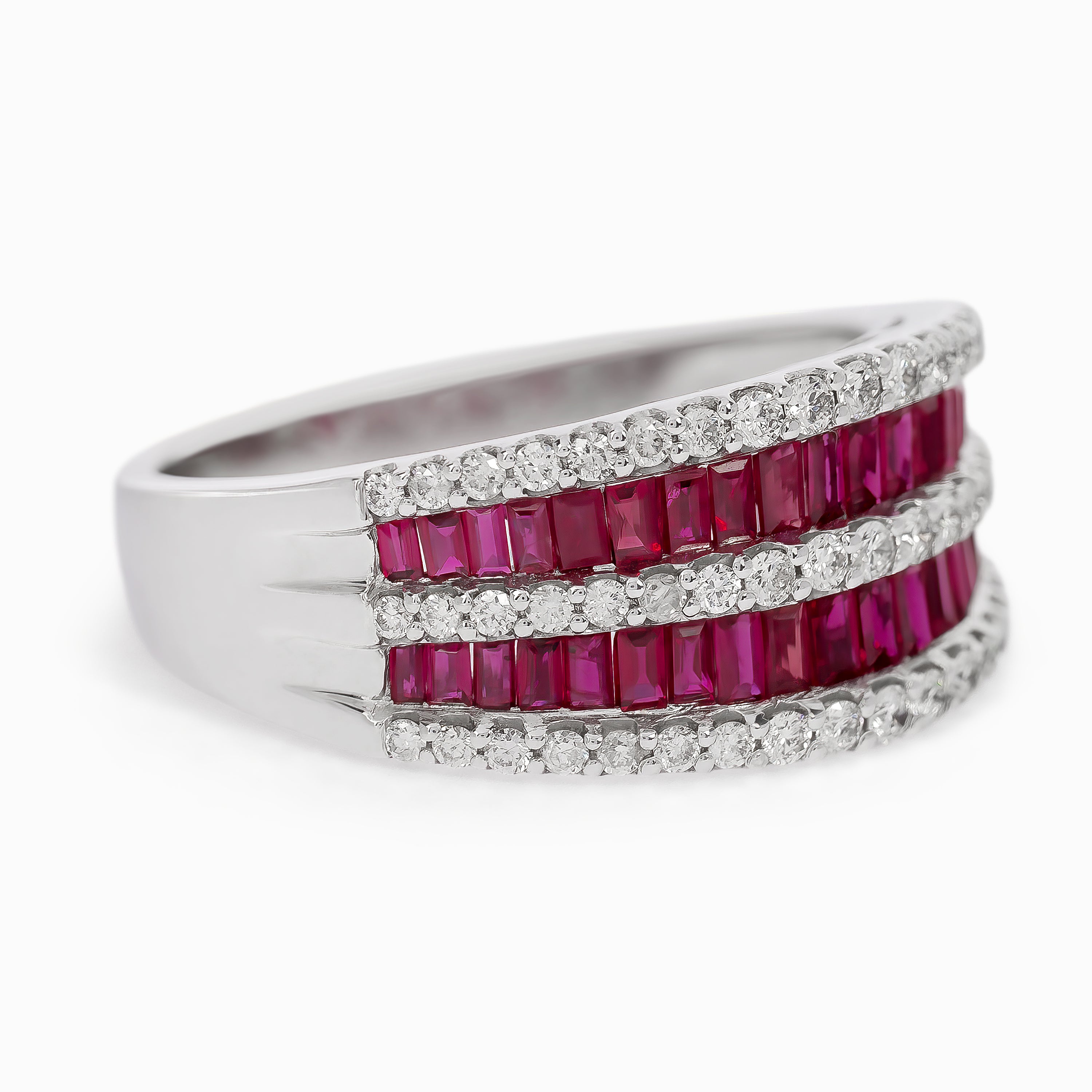 White Gold Ring with Diamond, Ruby Stones