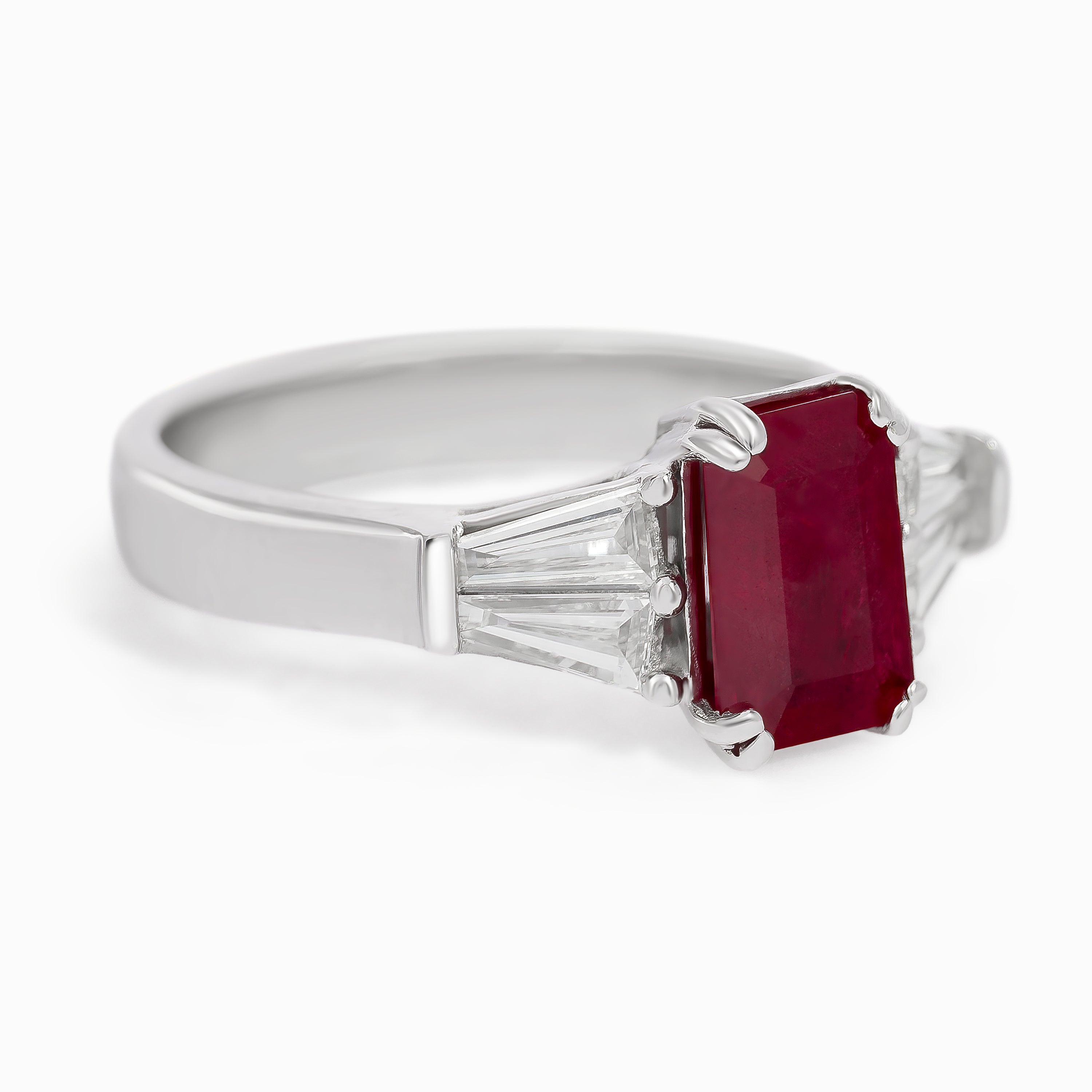 White Gold Ring with Diamond, Ruby Stones