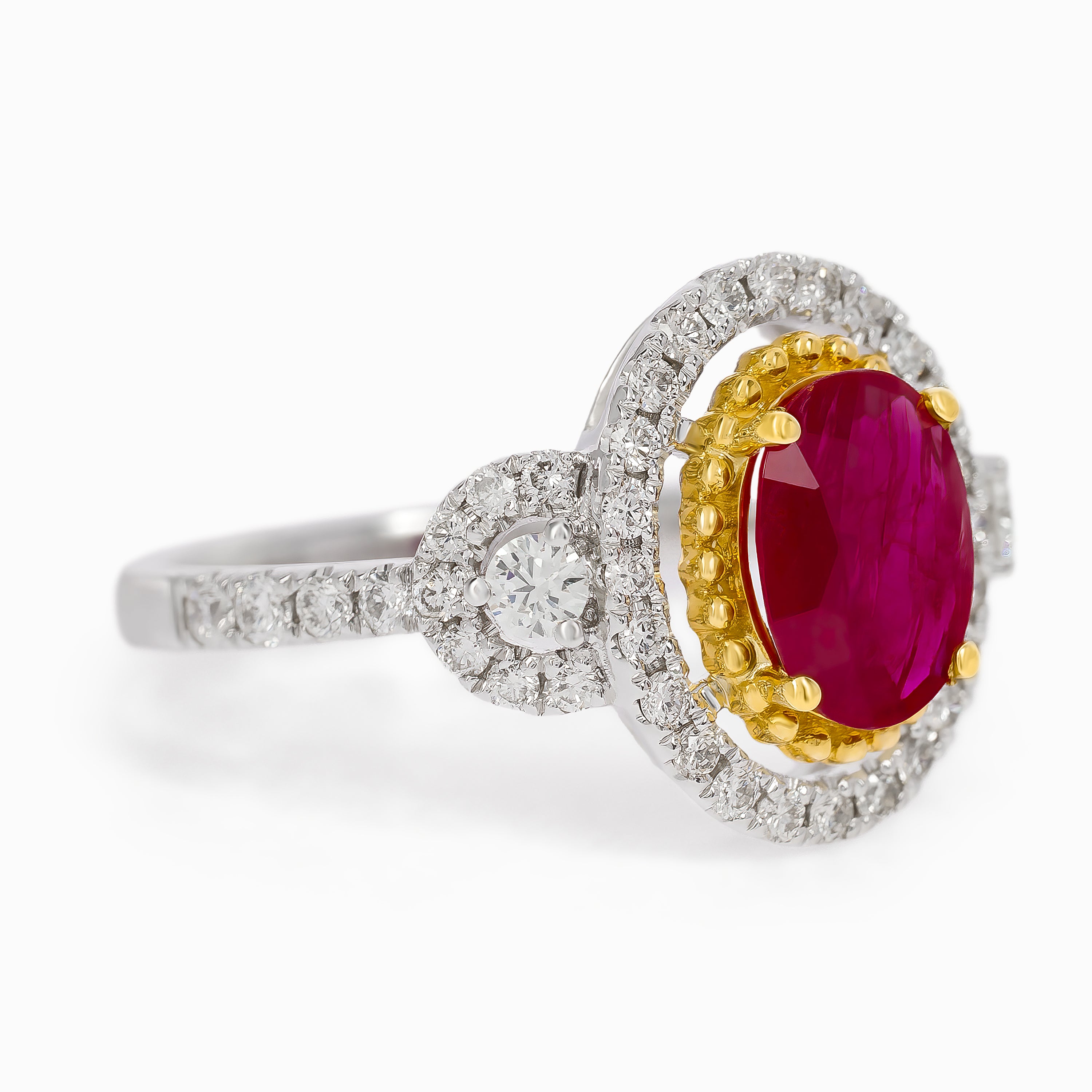 White Gold Ring with Diamond, Ruby Stones
