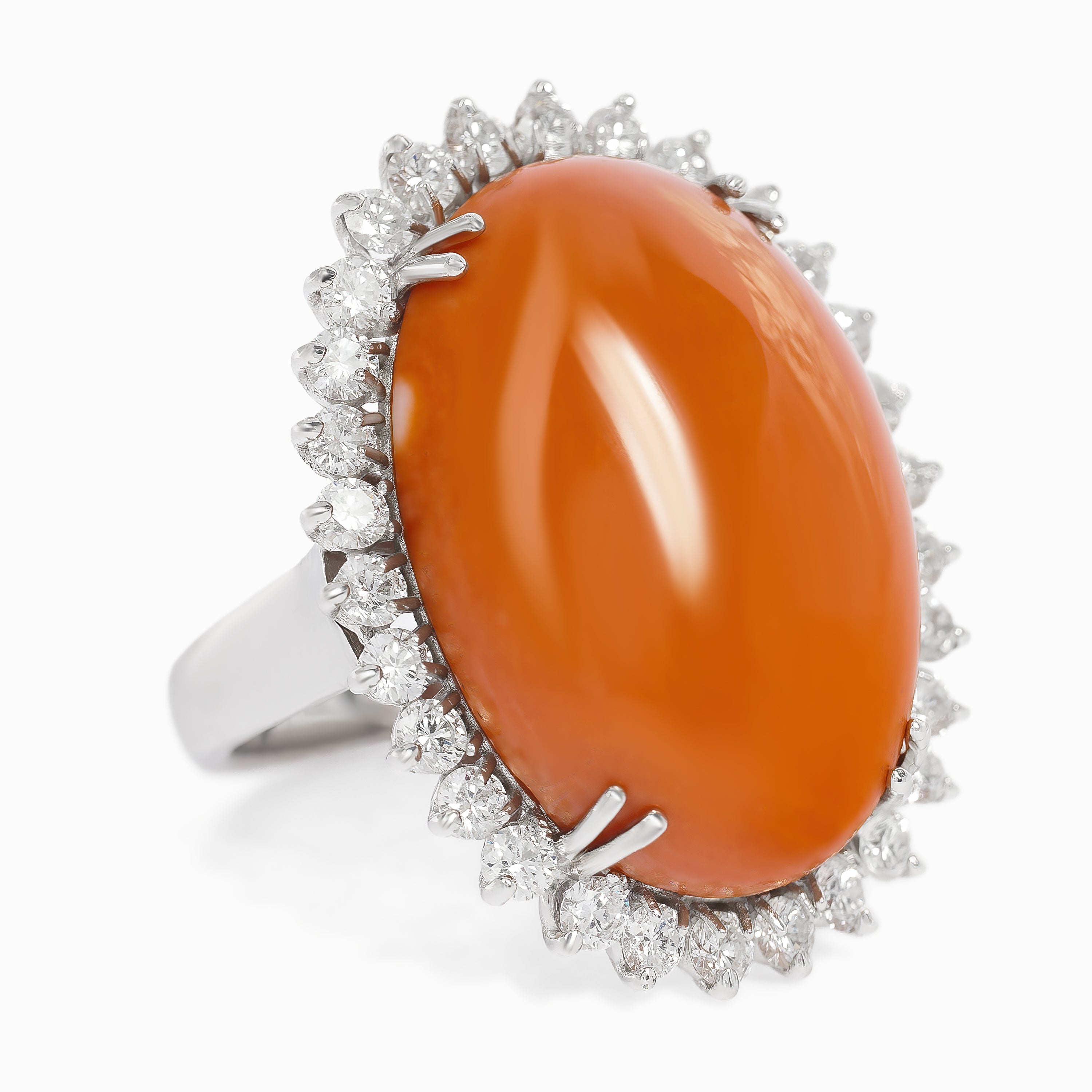 White Gold Ring with Coral, Diamond Stones