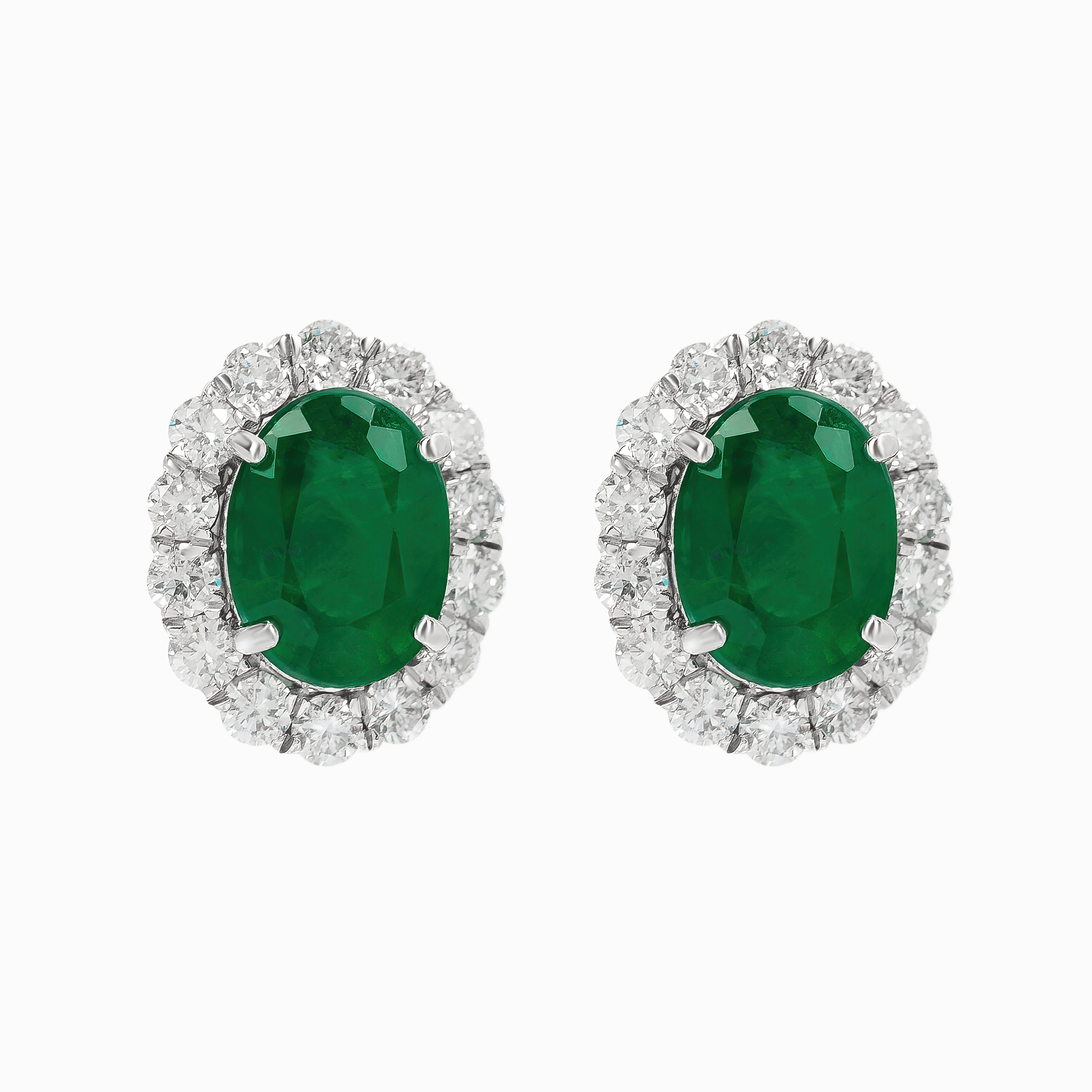 White Gold Stud Earrings with Diamond, Emerald Stones