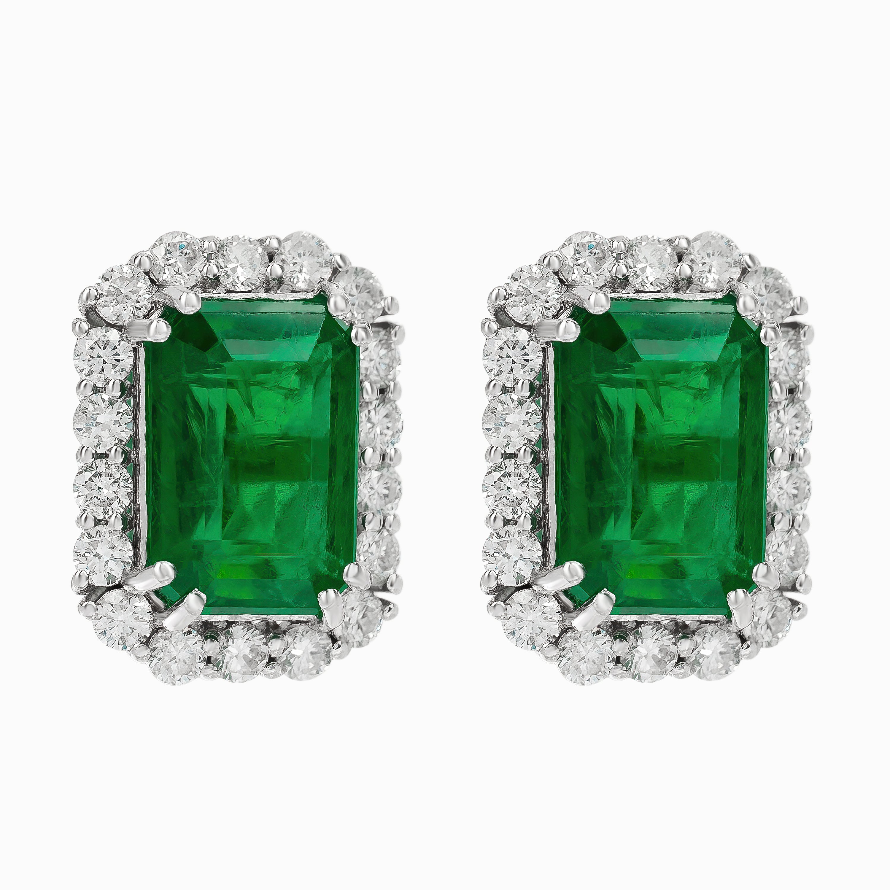 White Gold Stud Earrings with Diamond, Emerald Stones