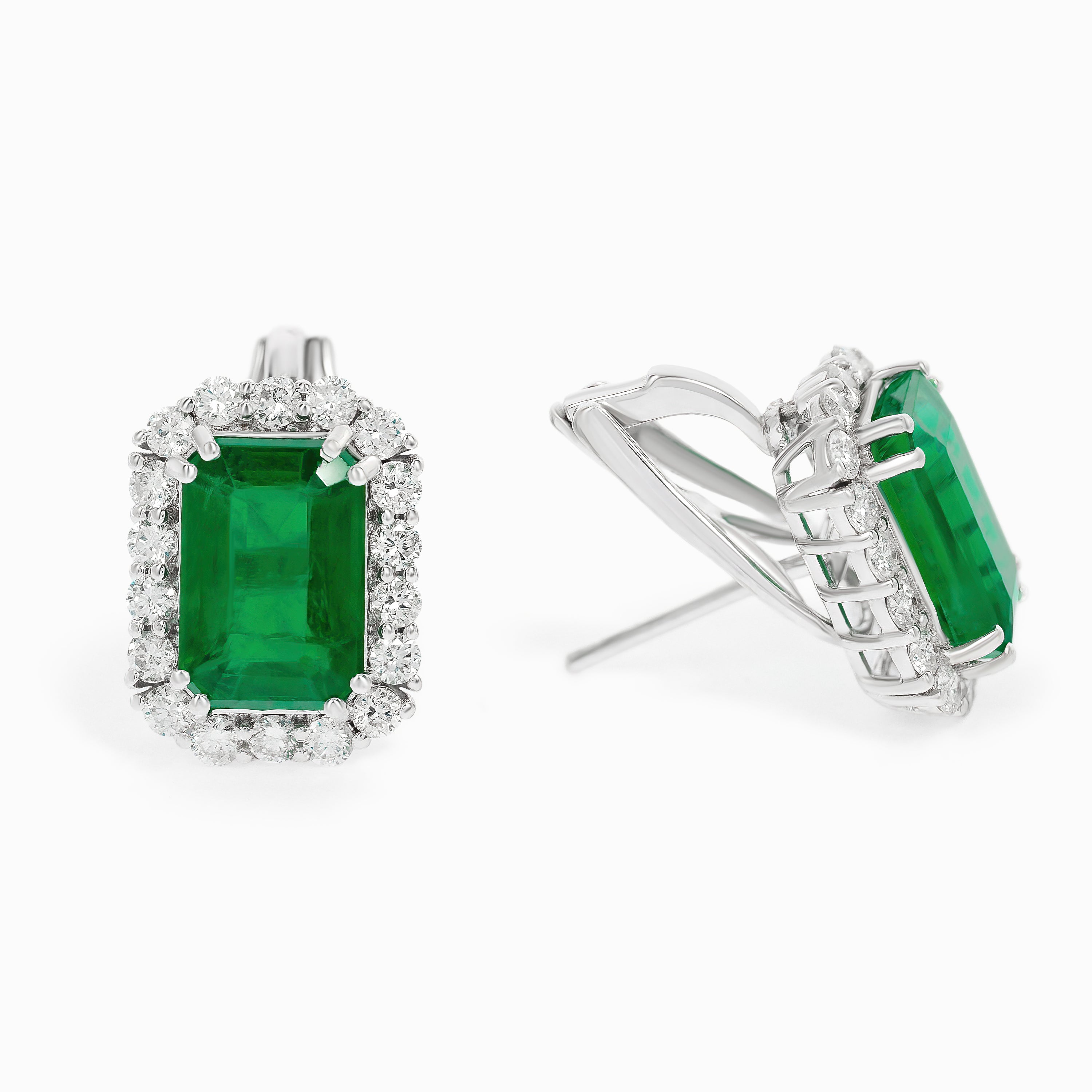 White Gold Stud Earrings with Diamond, Emerald Stones