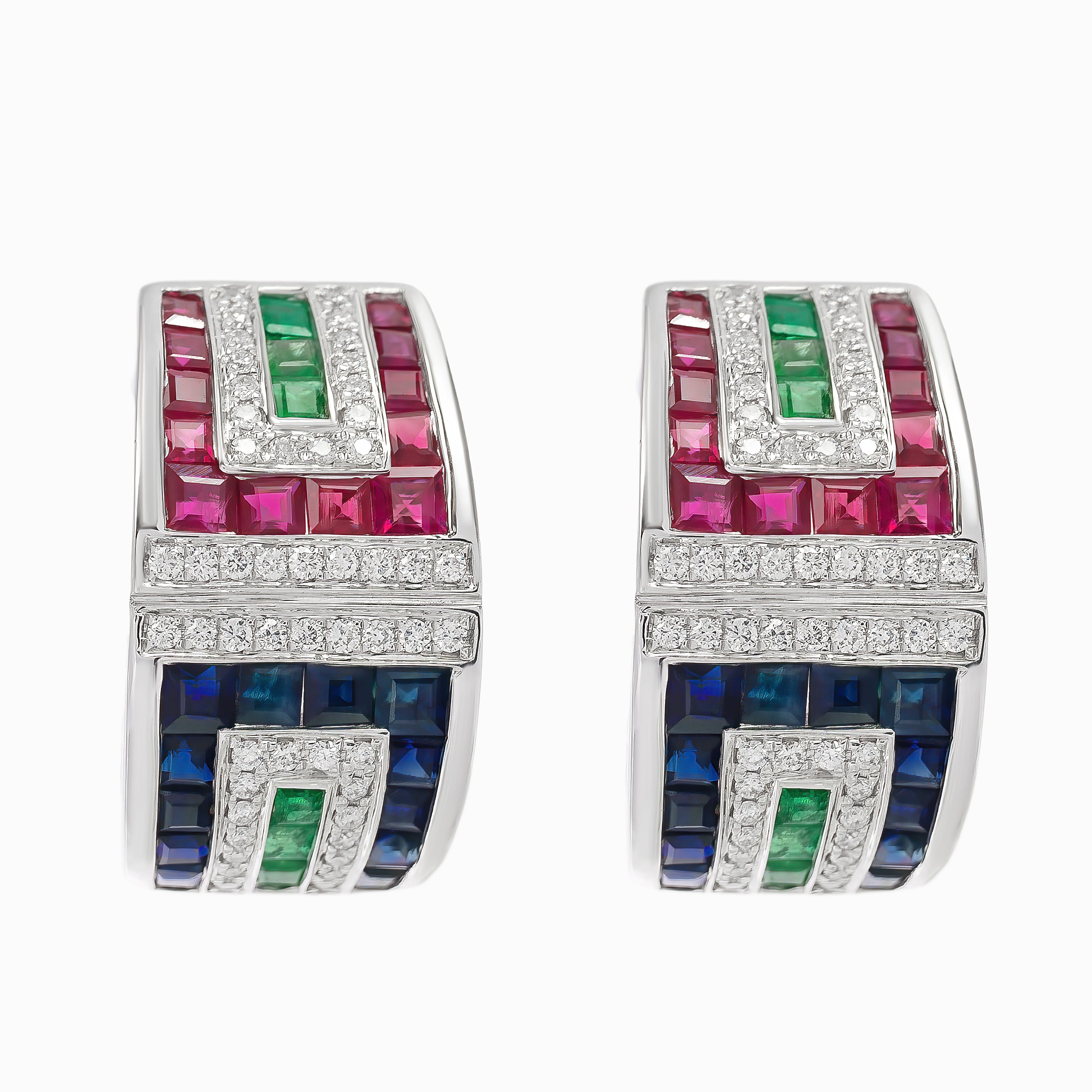 White Gold Hoop Earrings with Diamond, Emerald, Ruby, Sapphire Stones