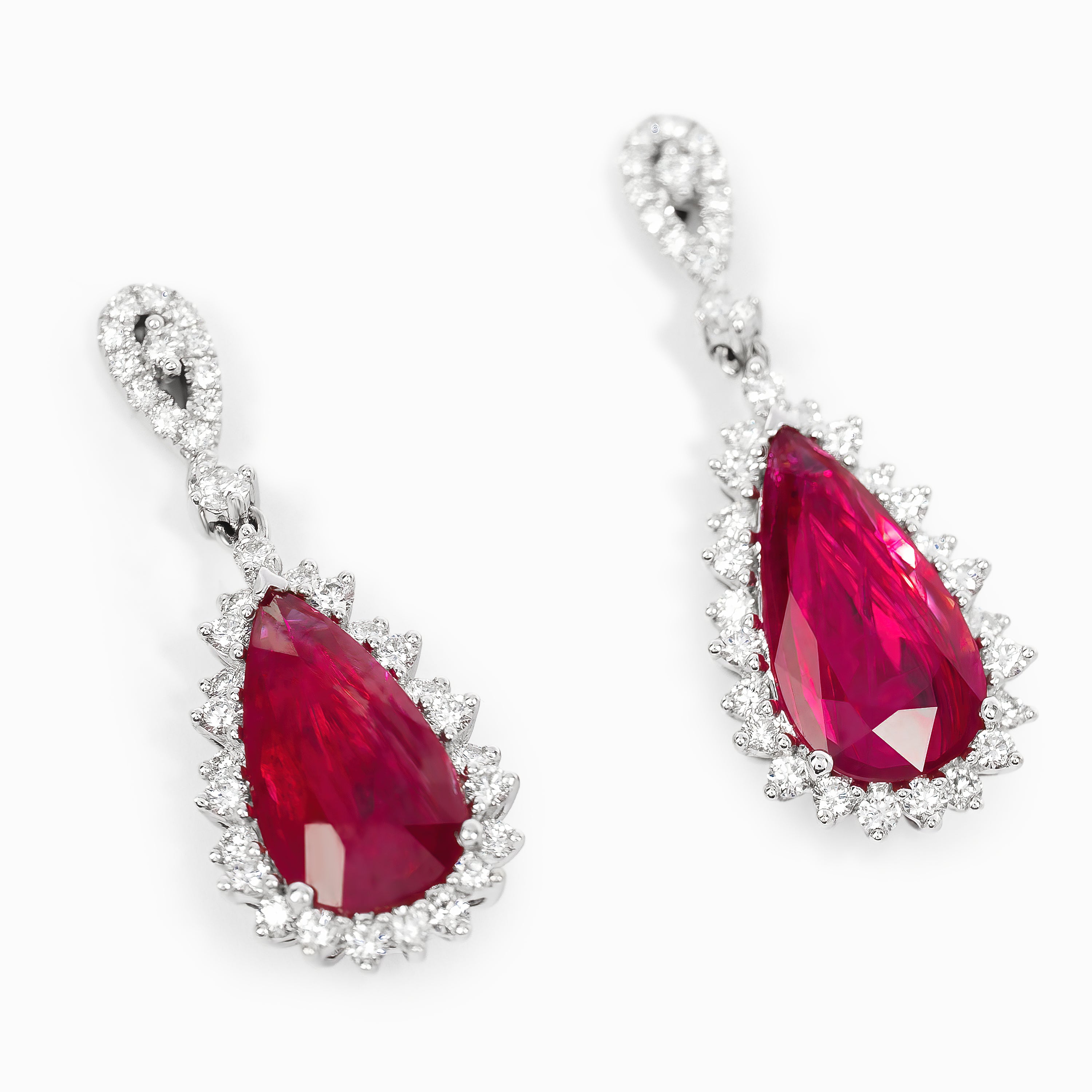 White Gold Earrings with Diamond, Ruby Stones