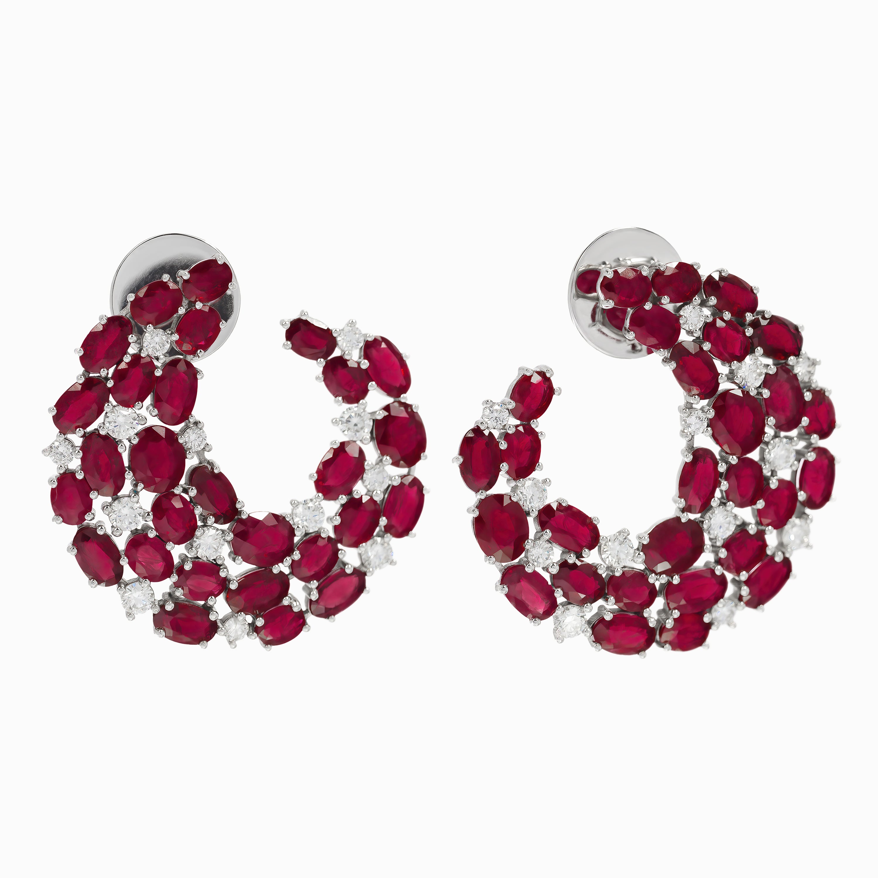 WHITE GOLD EARRINGS WITH RUBY, DIAMOND STONES