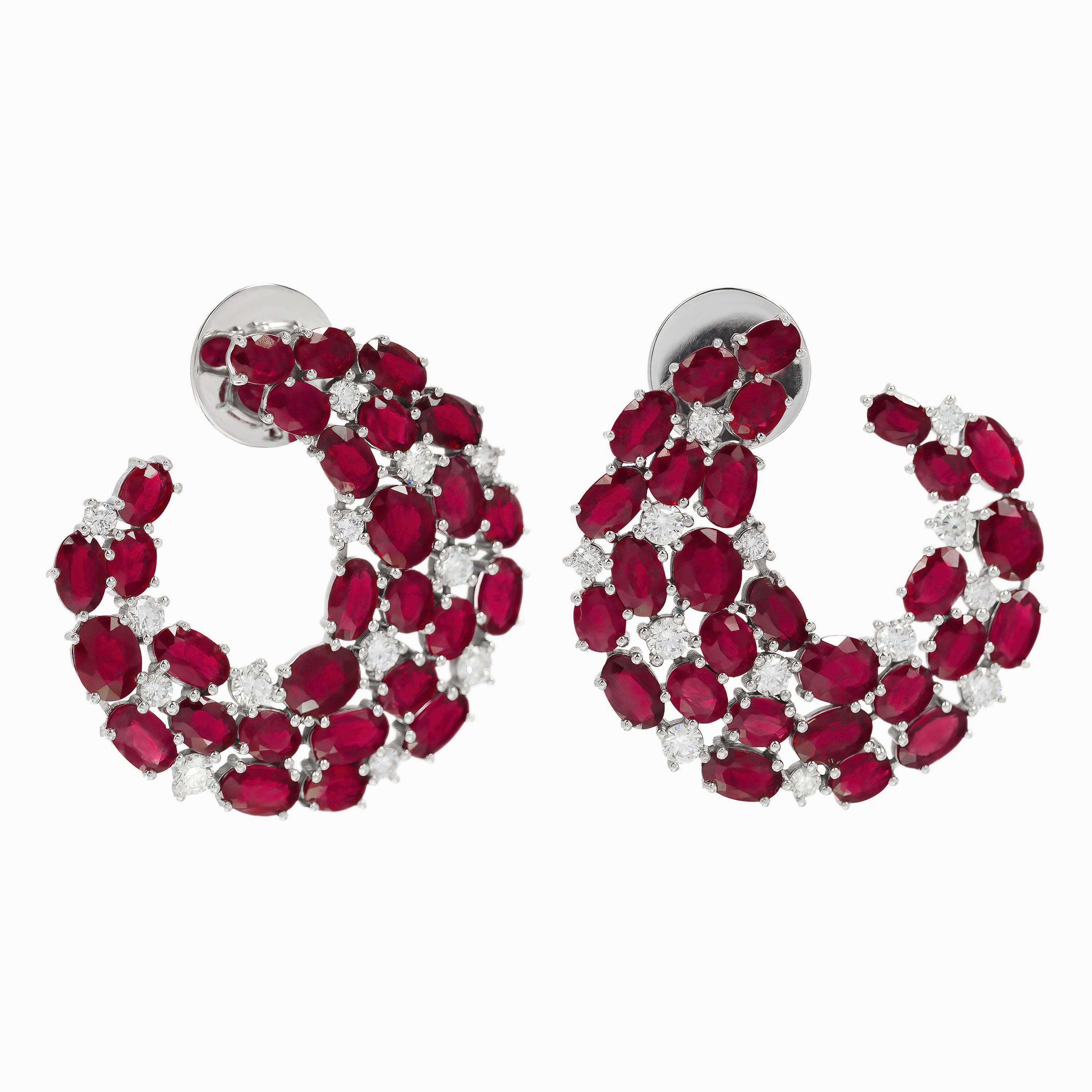 WHITE GOLD EARRINGS WITH RUBY, DIAMOND STONES