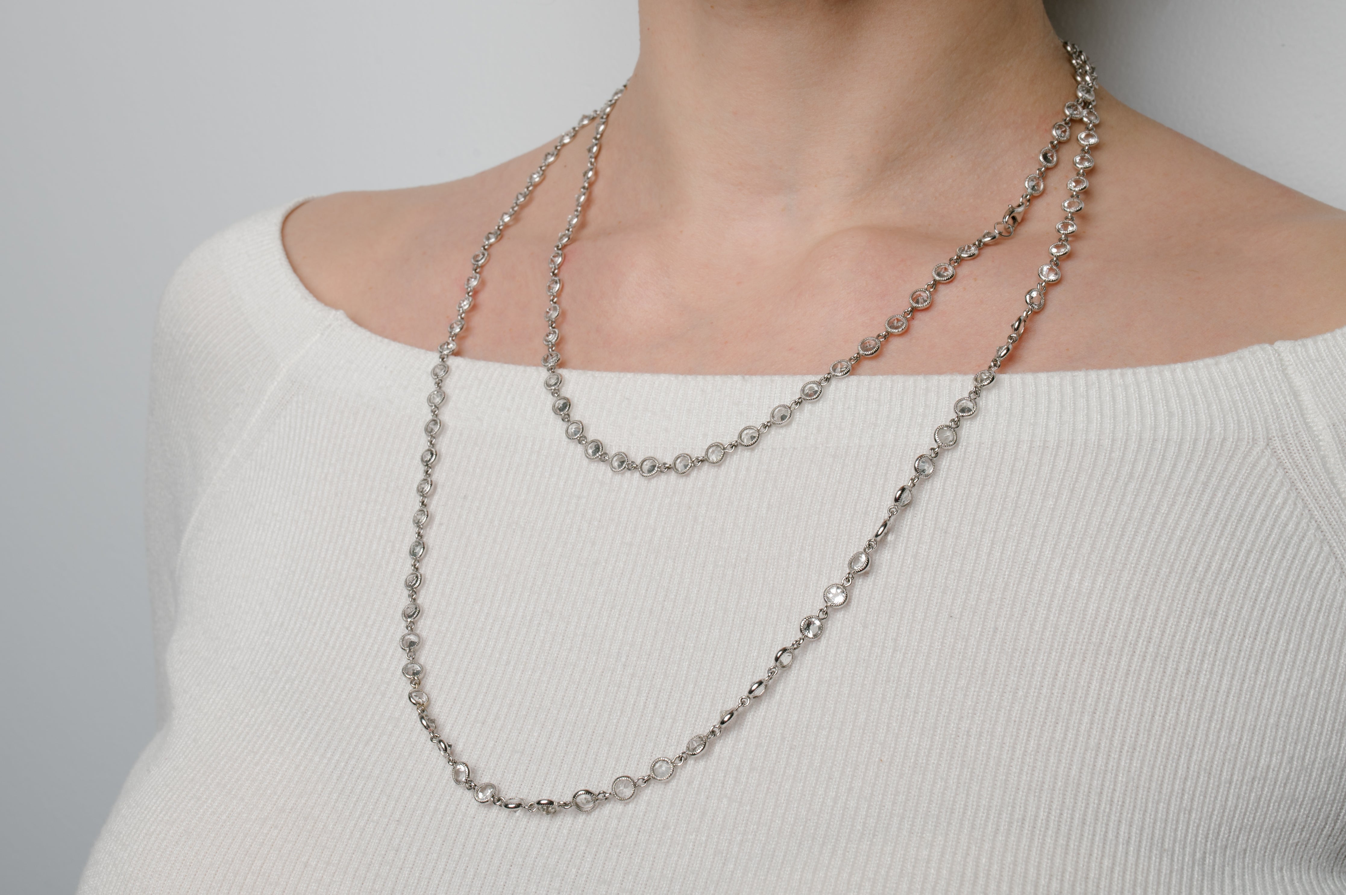 White Gold Chain Gemstone Necklace with Sapphire Stones