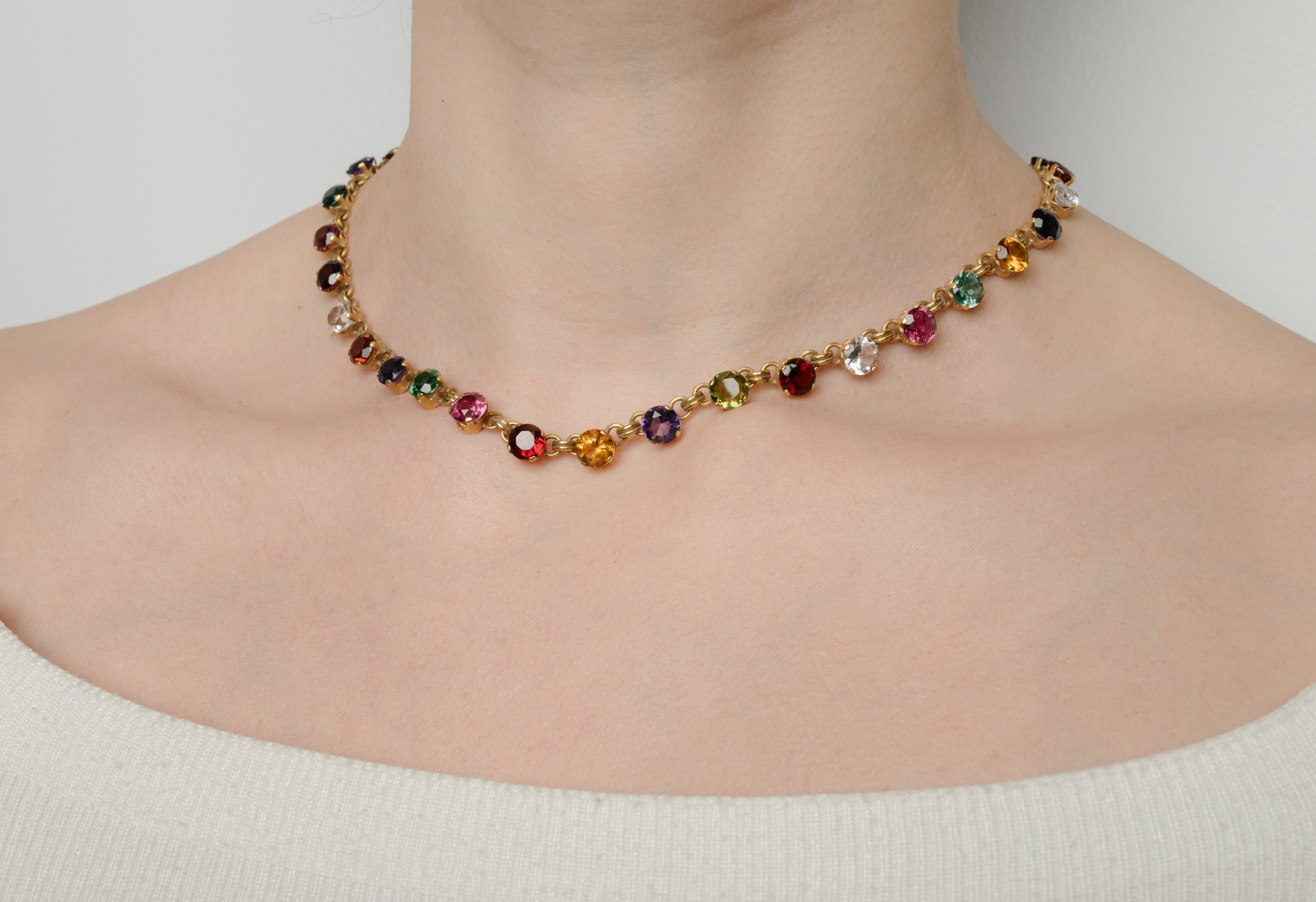 Yellow Gold Colorful Gemstone Necklace