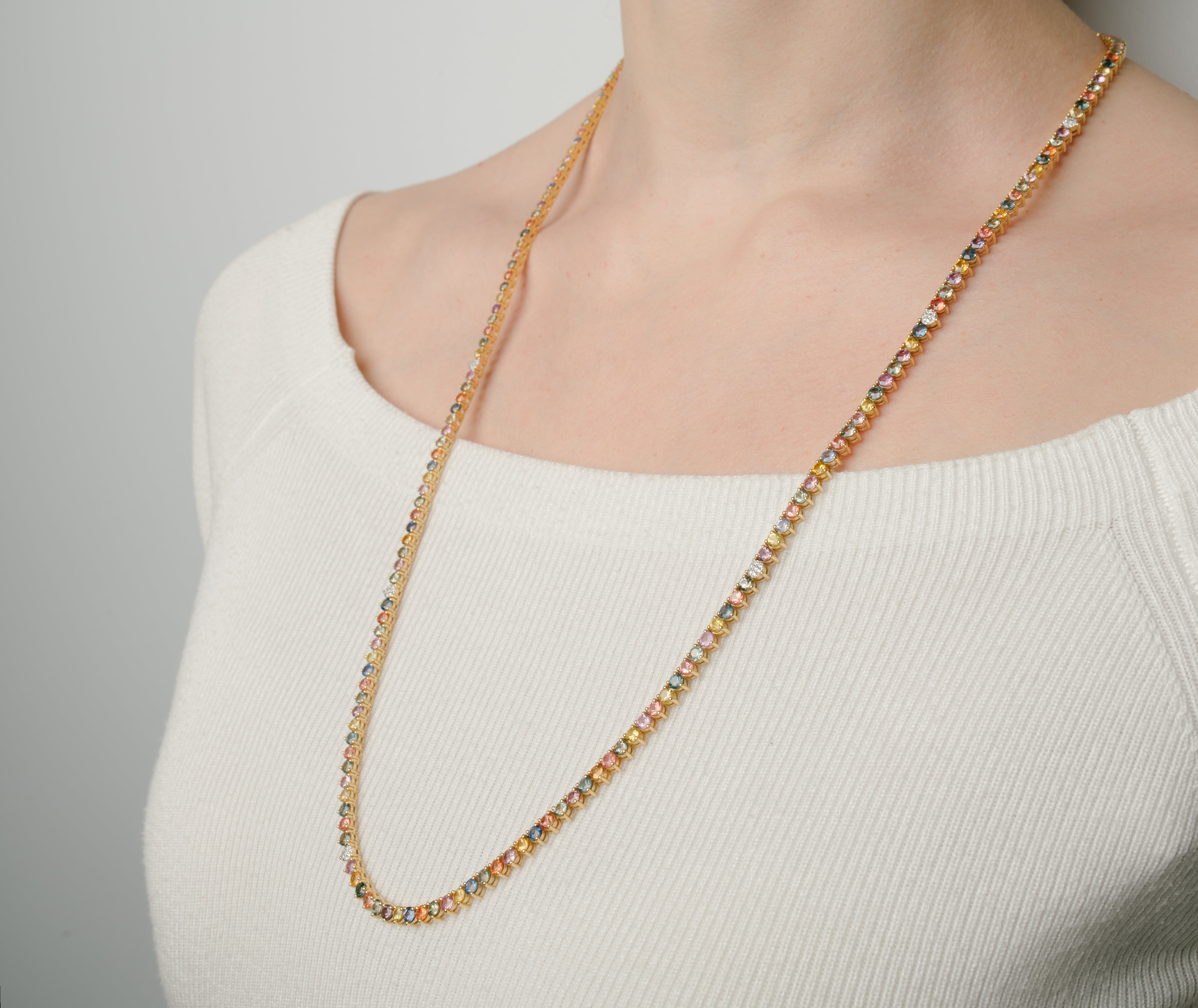 Yellow Gold Gemstone Necklace with Sapphire Stones