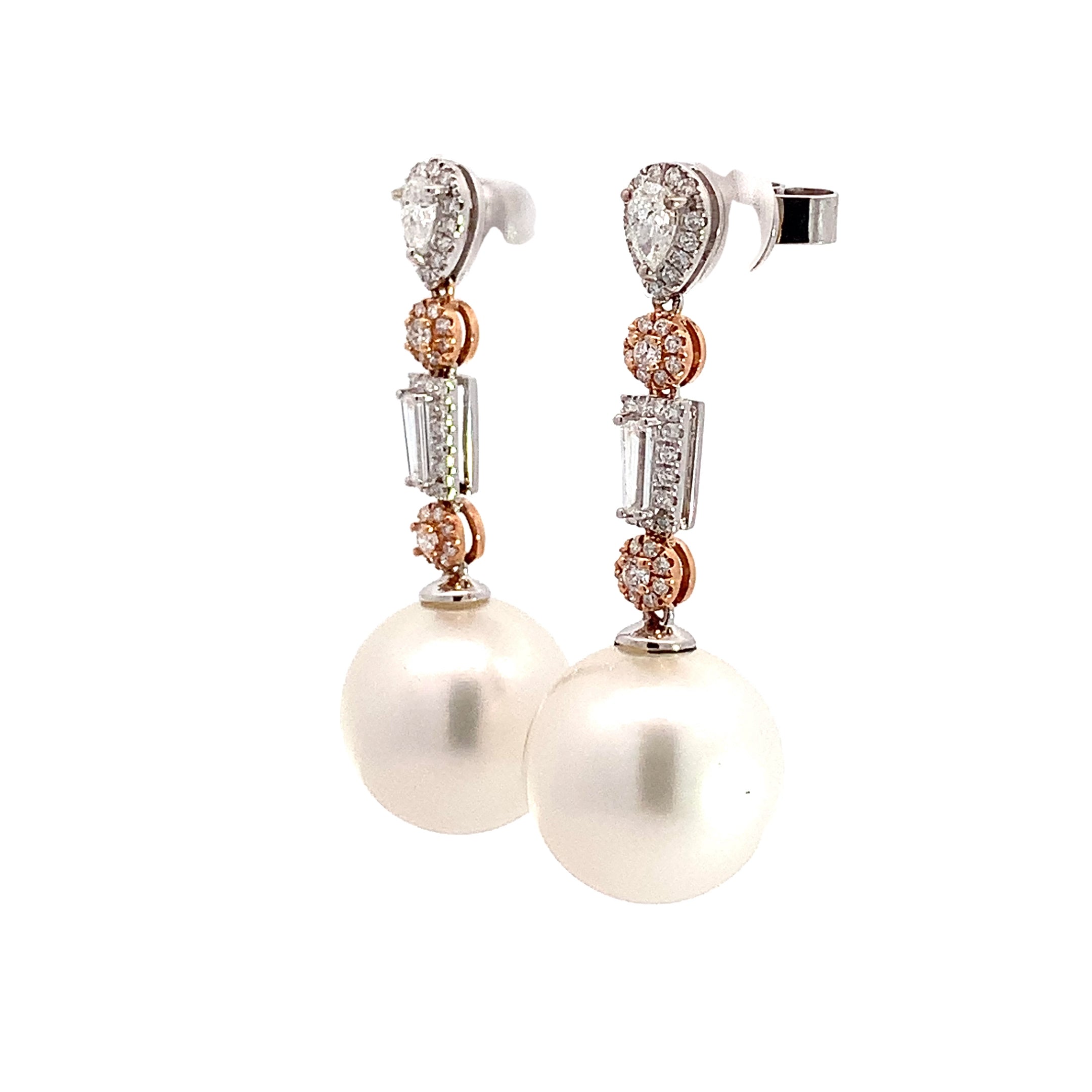 PEARL PINK AND WHITE DIAMOND EARRINGS