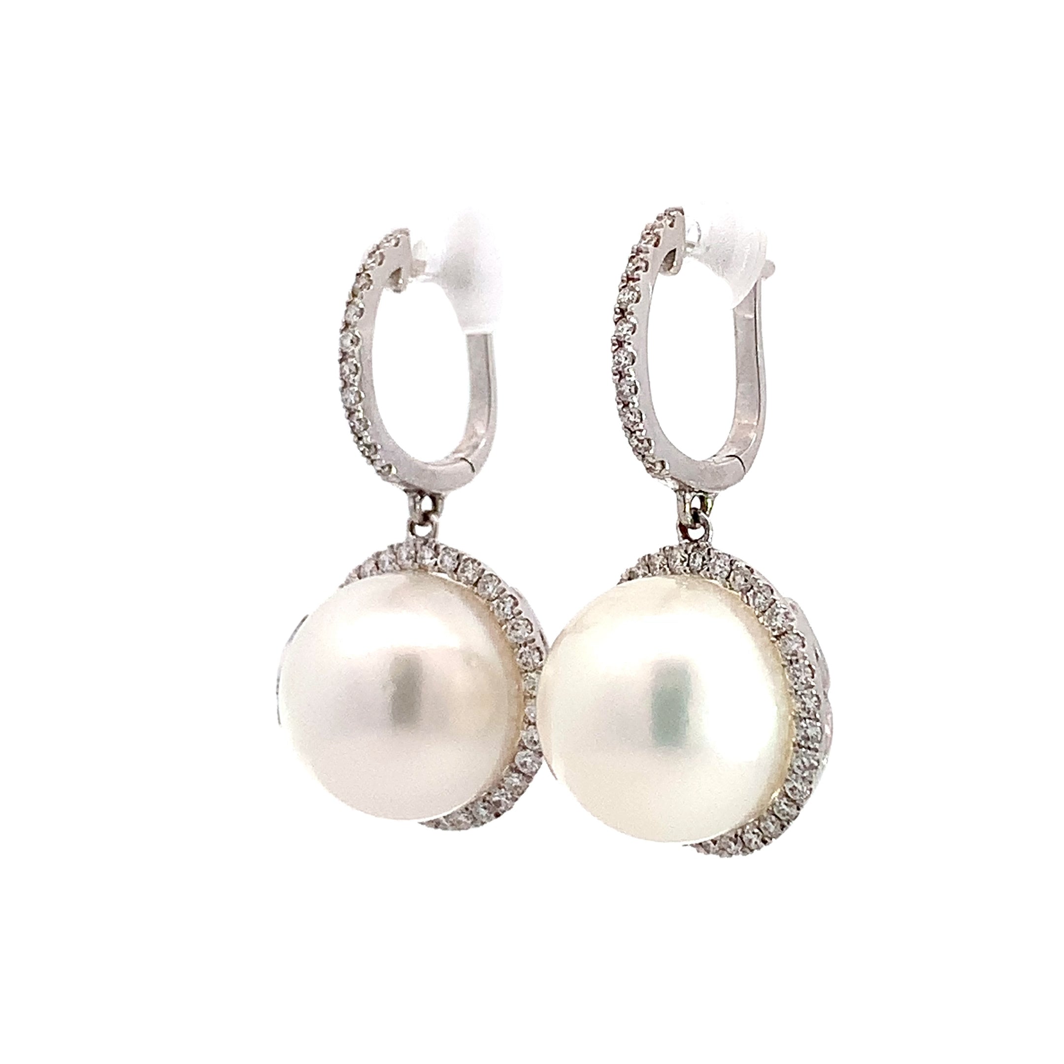 White Gold Drop Earrings with Diamond, Pearl Stones