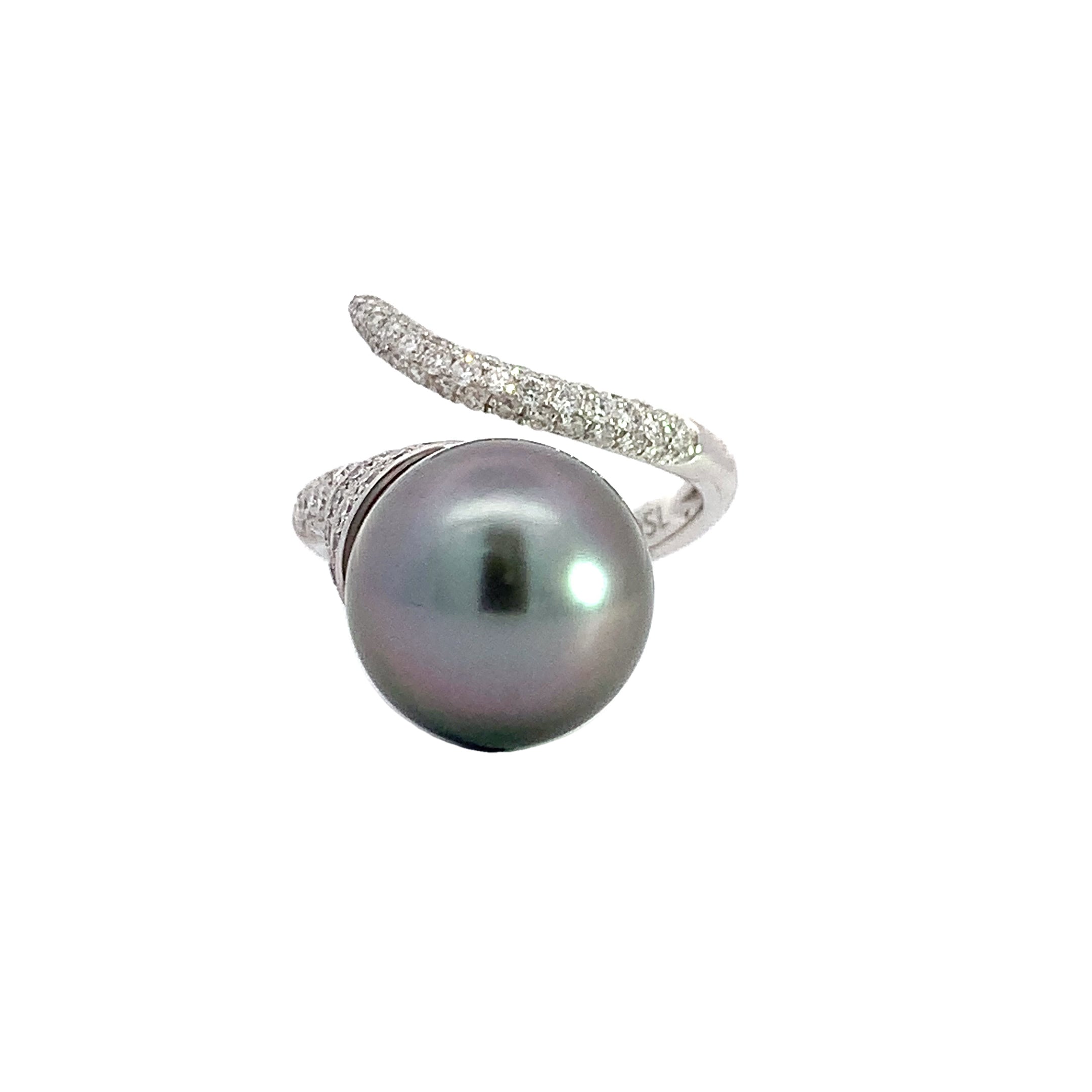 White Gold Ring with Diamond, Pearl Stones