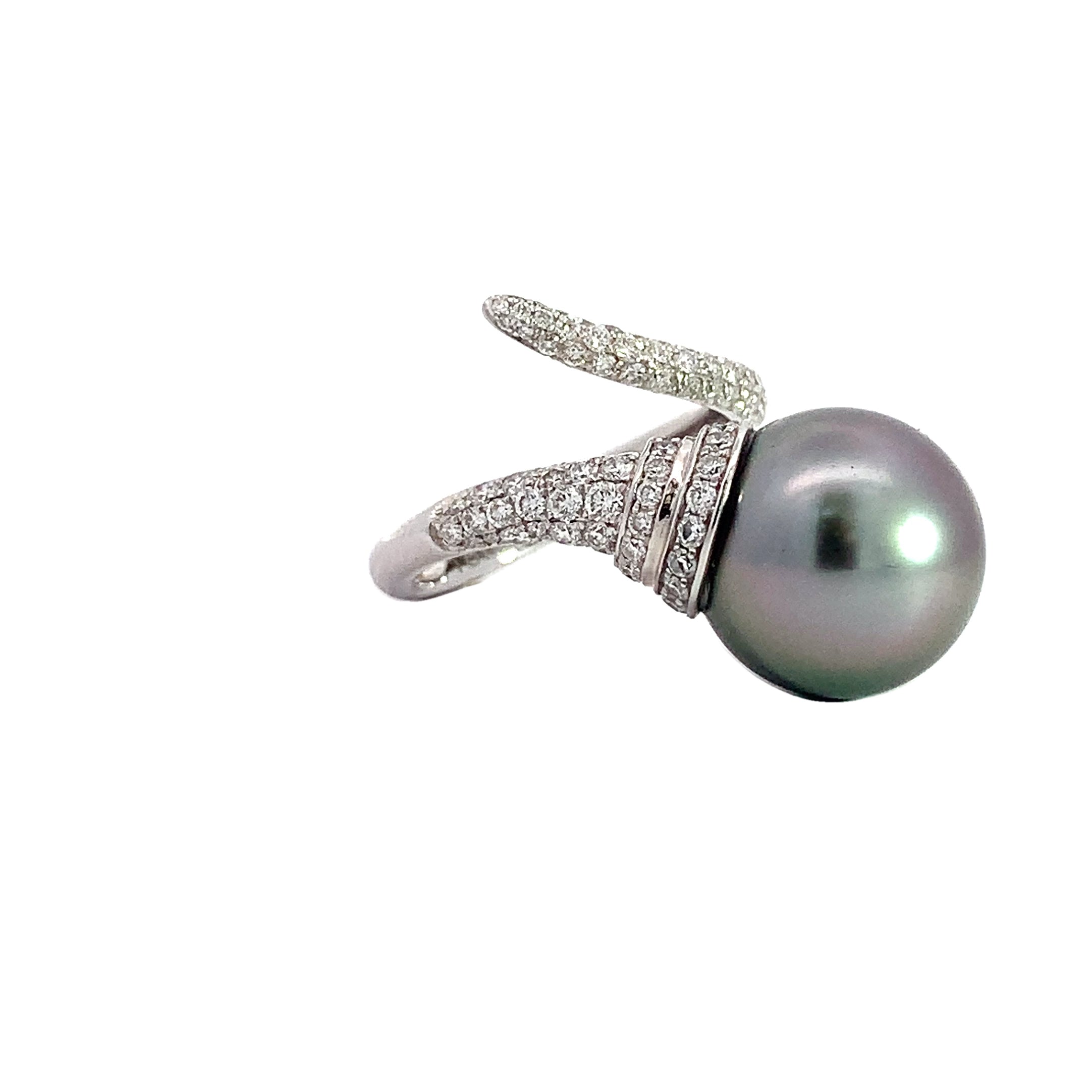 White Gold Ring with Diamond, Pearl Stones