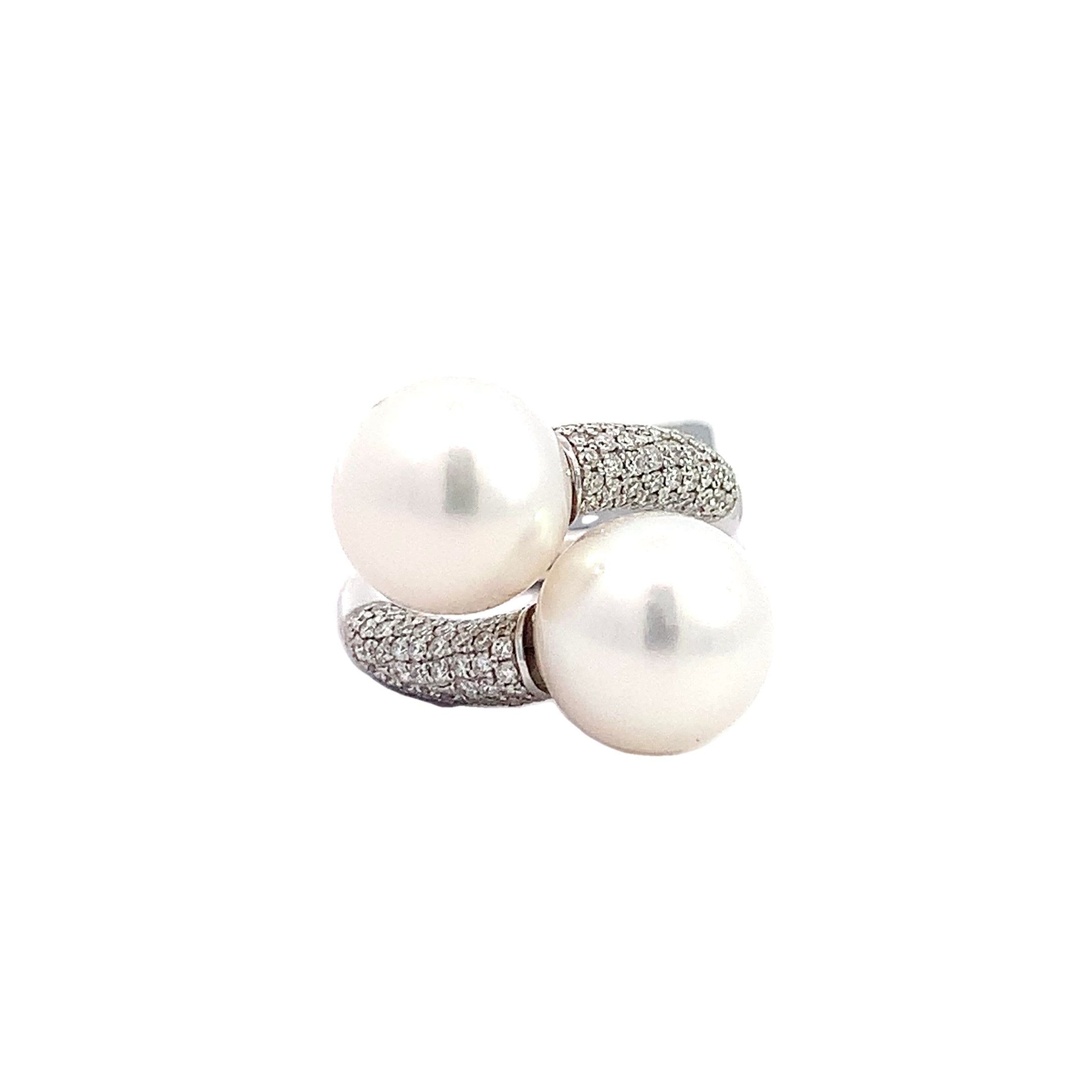 White Gold Ring with Diamond, Pearl Stones