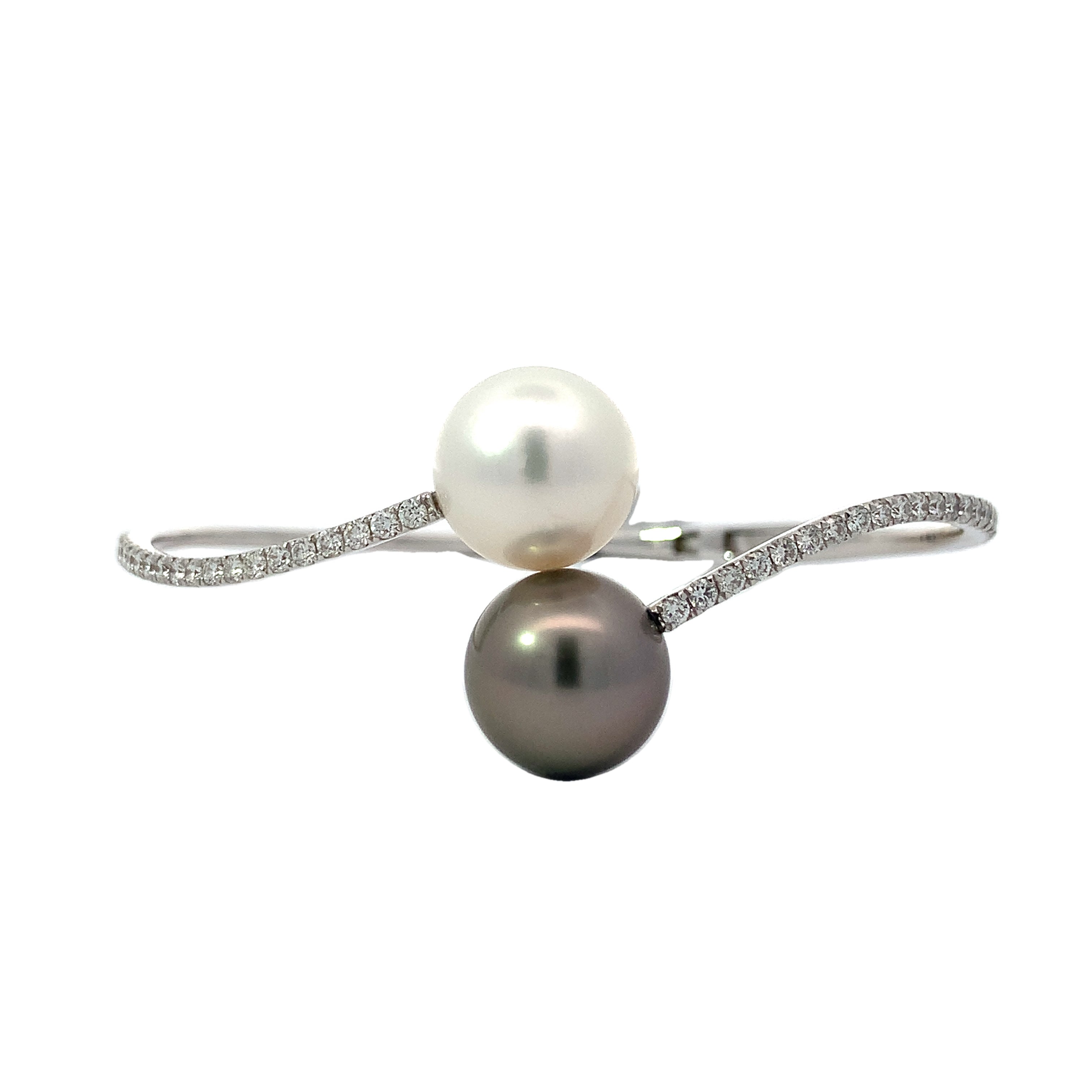 White Gold Pearl and Dimond Bangle