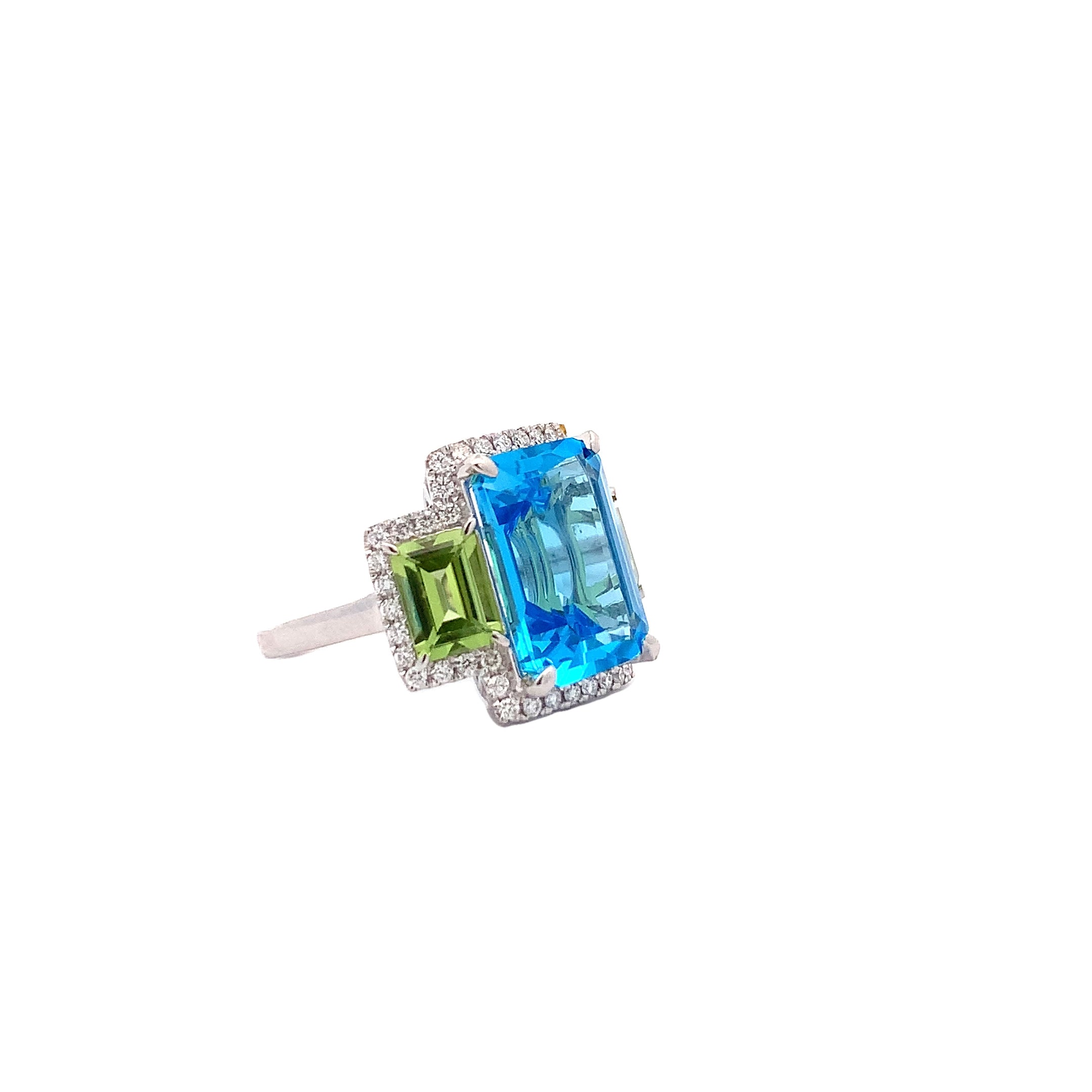 BLUE TOPAZ PERIDOT AND DIAMOND RING