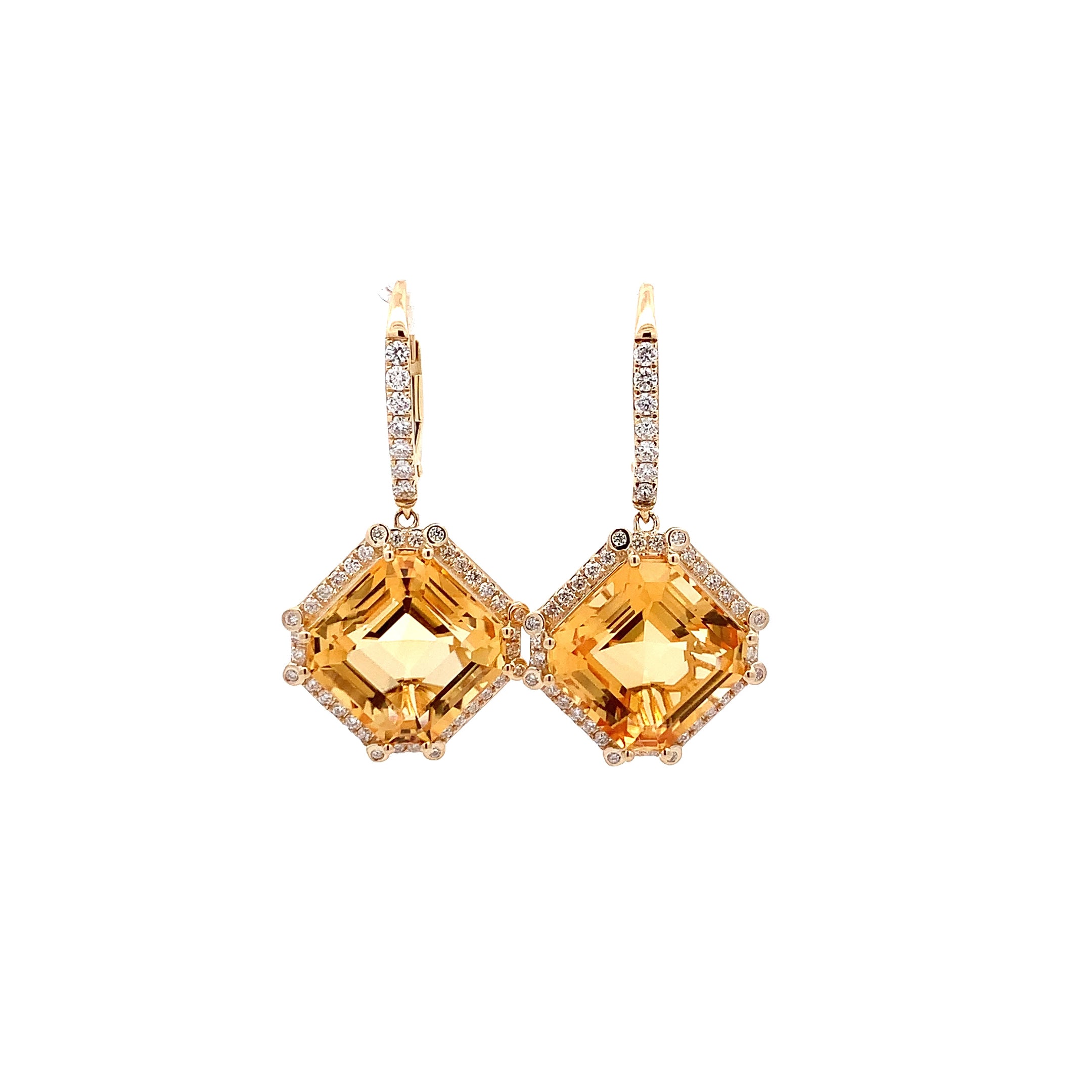 Yellow Gold Earrings with Citrine, Diamond Stones