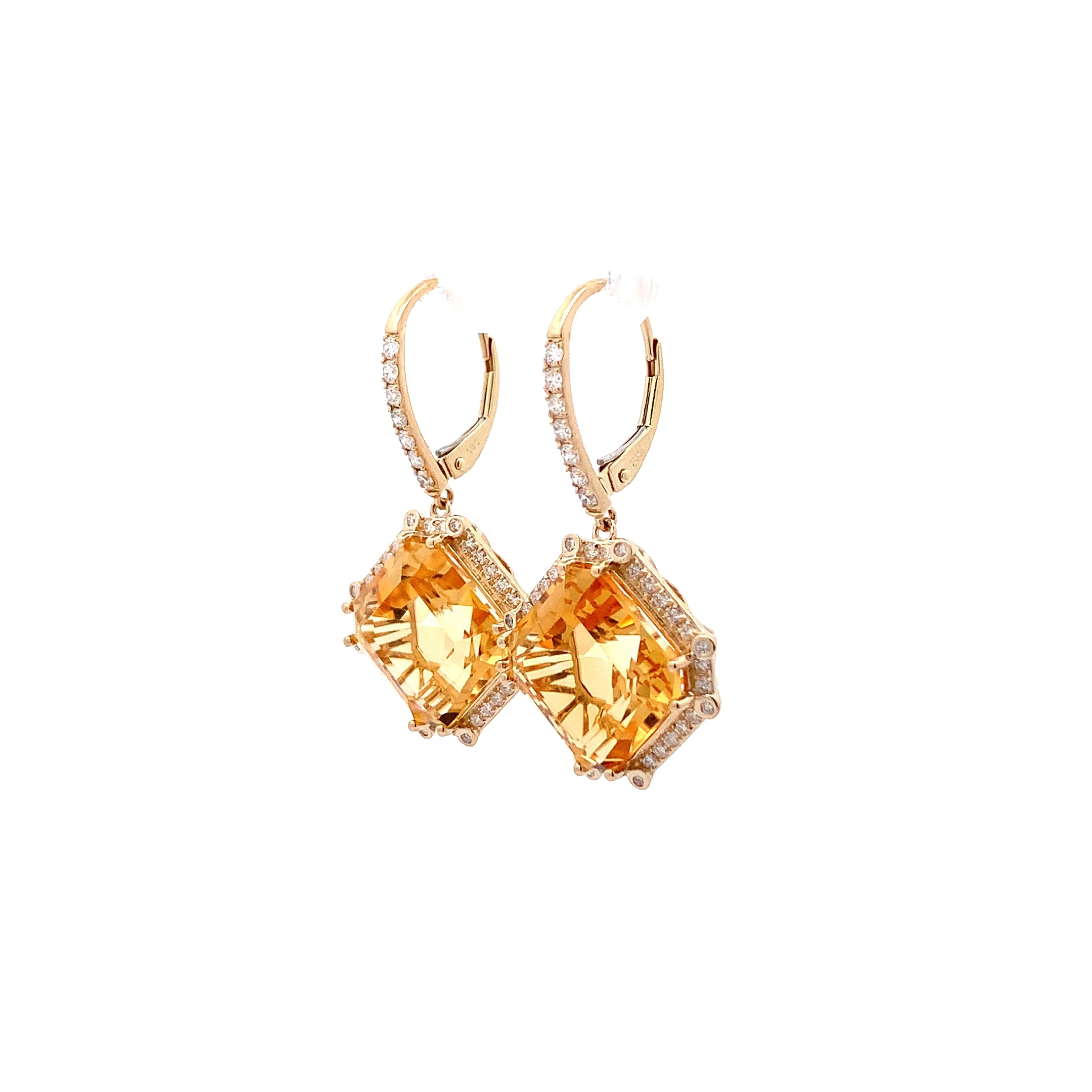 Yellow Gold Earrings with Citrine, Diamond Stones
