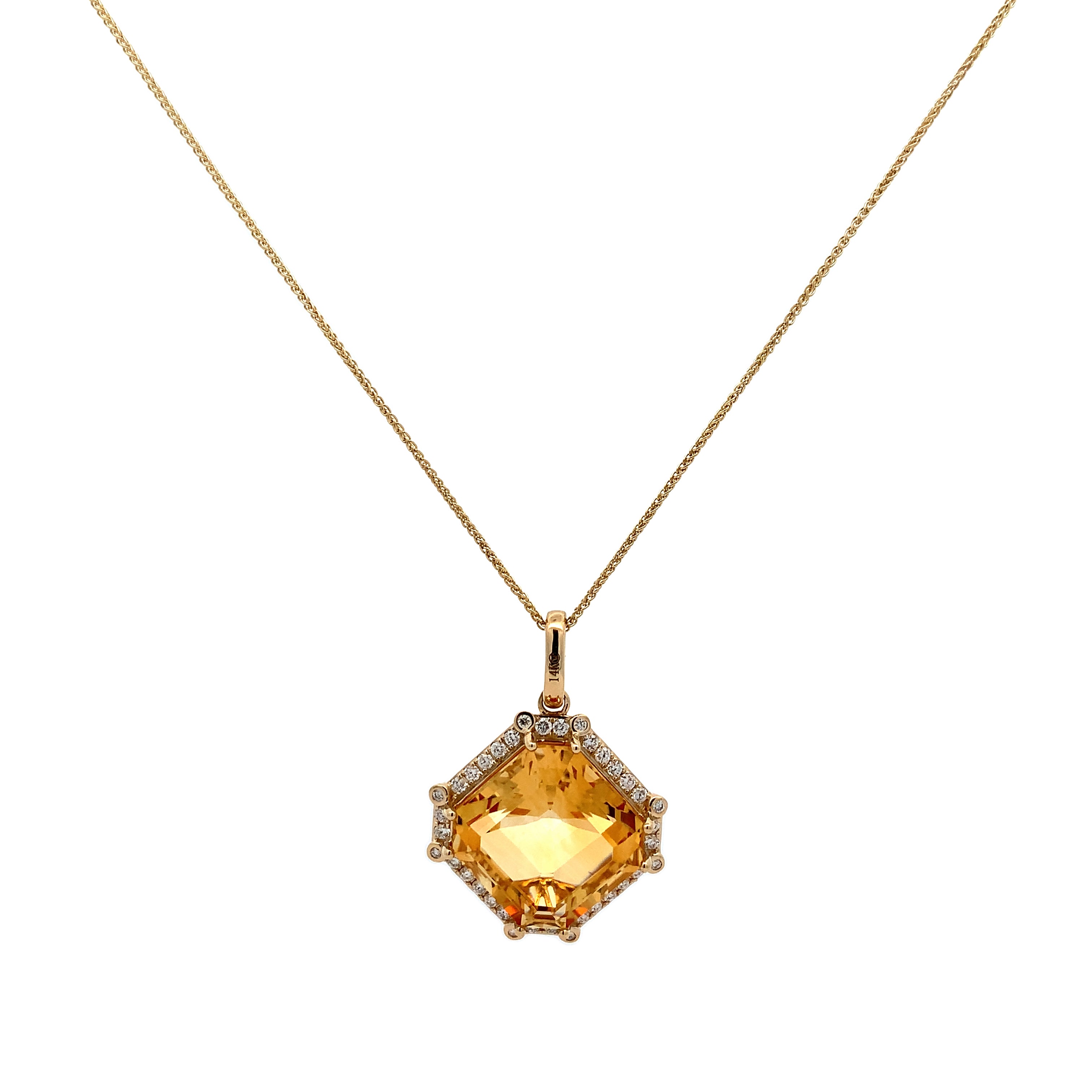 Yellow Gold Necklace with Citrine, Diamond Stones