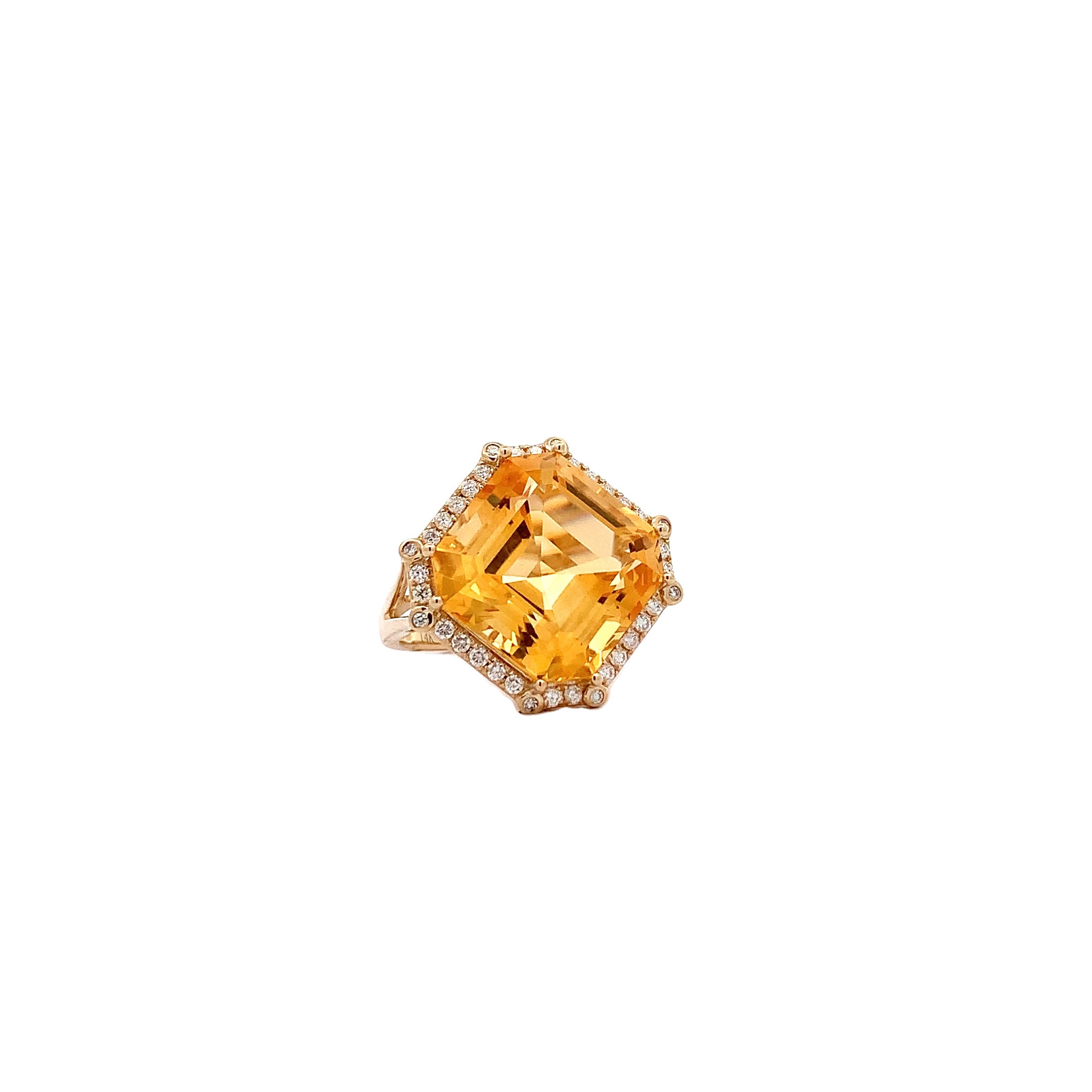 Yellow Gold Ring with Citrine, Diamond Stones