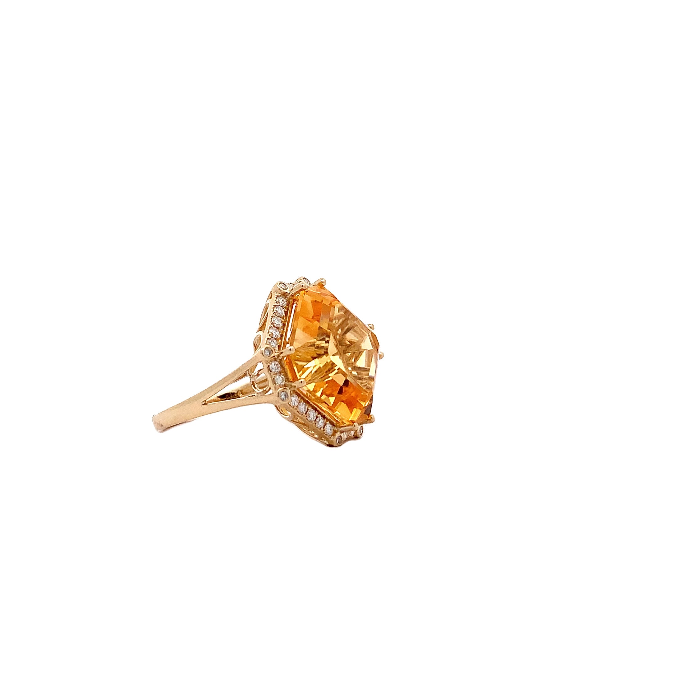 Yellow Gold Ring with Citrine, Diamond Stones