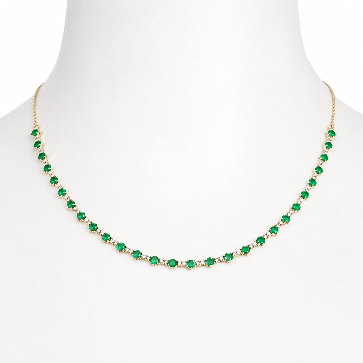 Yellow Gold Emerald and Diamond Necklace