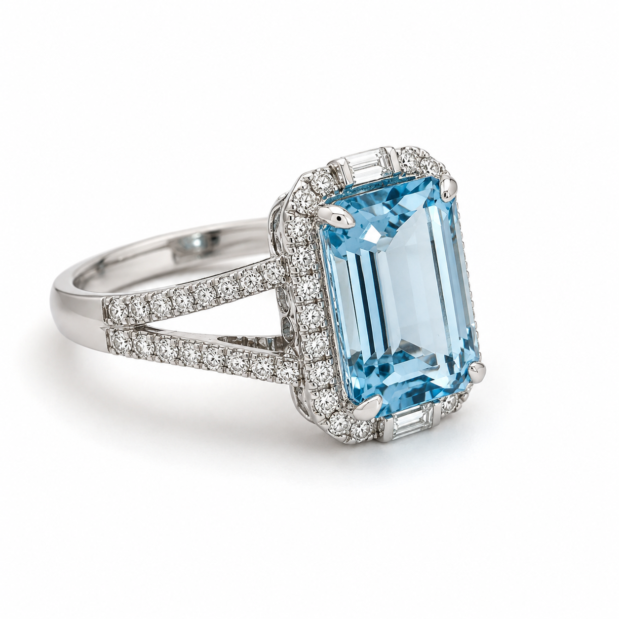 White Gold Aquamarine and Diamond Ring